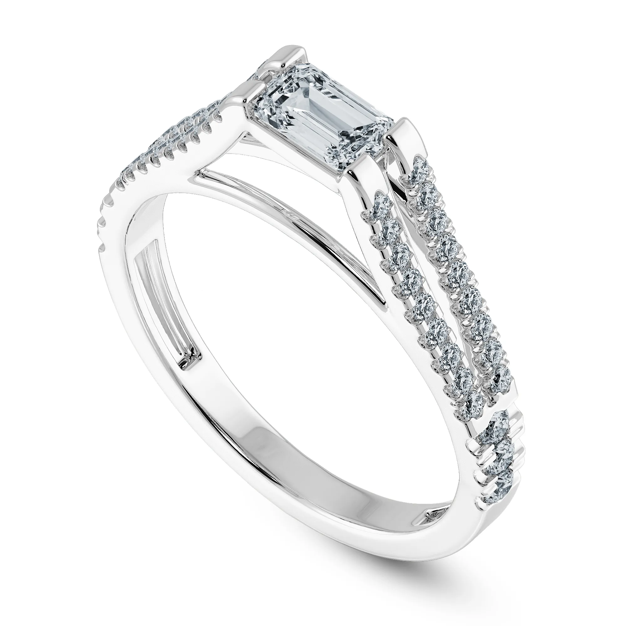 0.70cts Emerald Cut Solitaire Diamond Split Shank Platinum Ring JL PT 1180-B