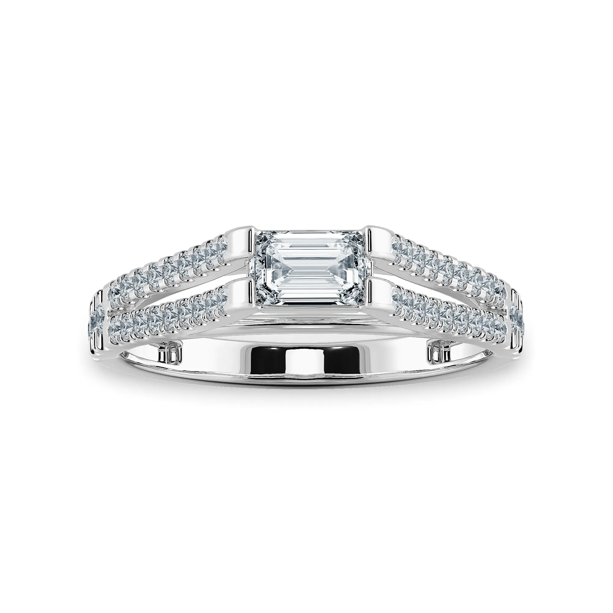 0.70cts Emerald Cut Solitaire Diamond Split Shank Platinum Ring JL PT 1180-B