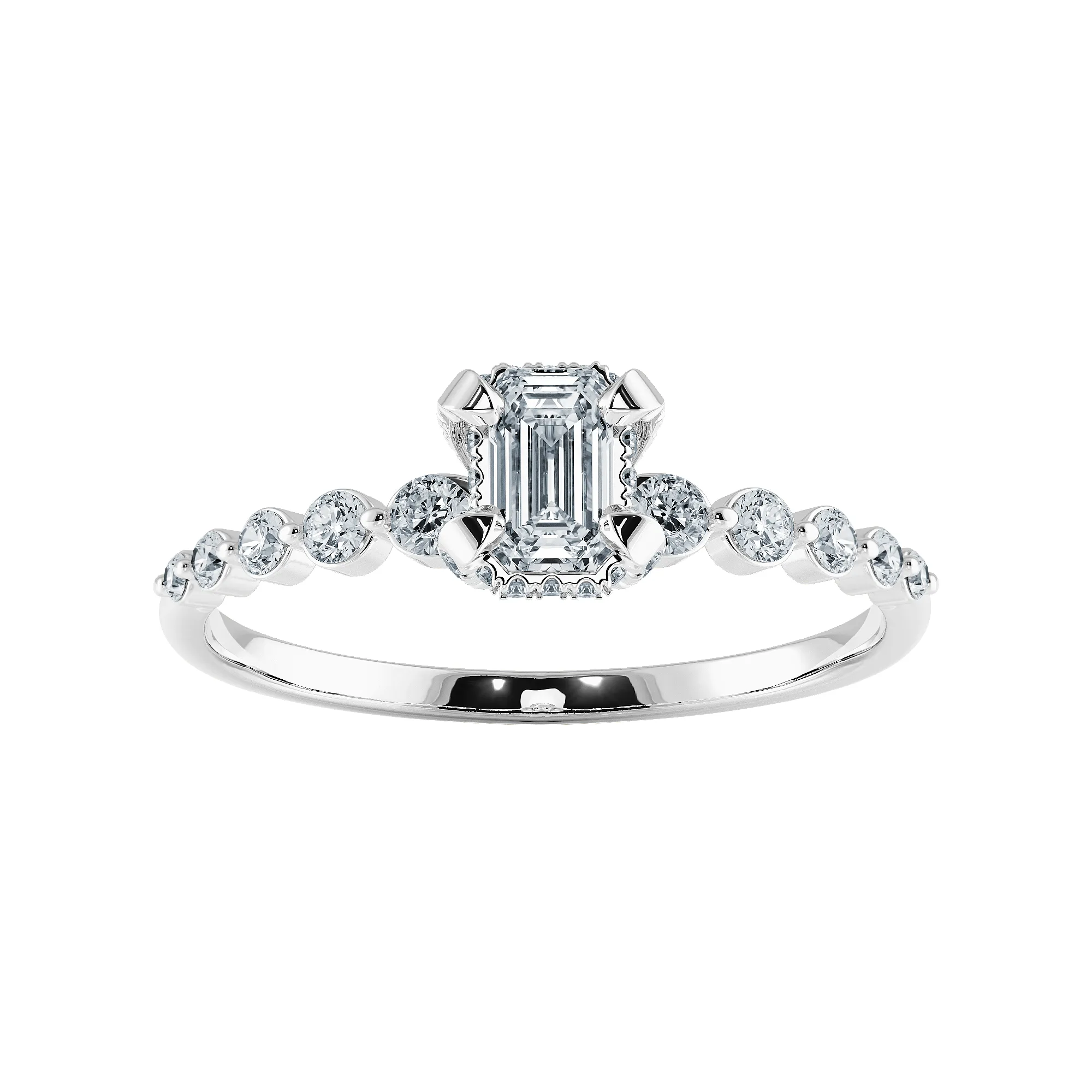 0.70cts Emerald Cut Solitaire Halo Diamond Accents Platinum Ring JL PT 2006-B