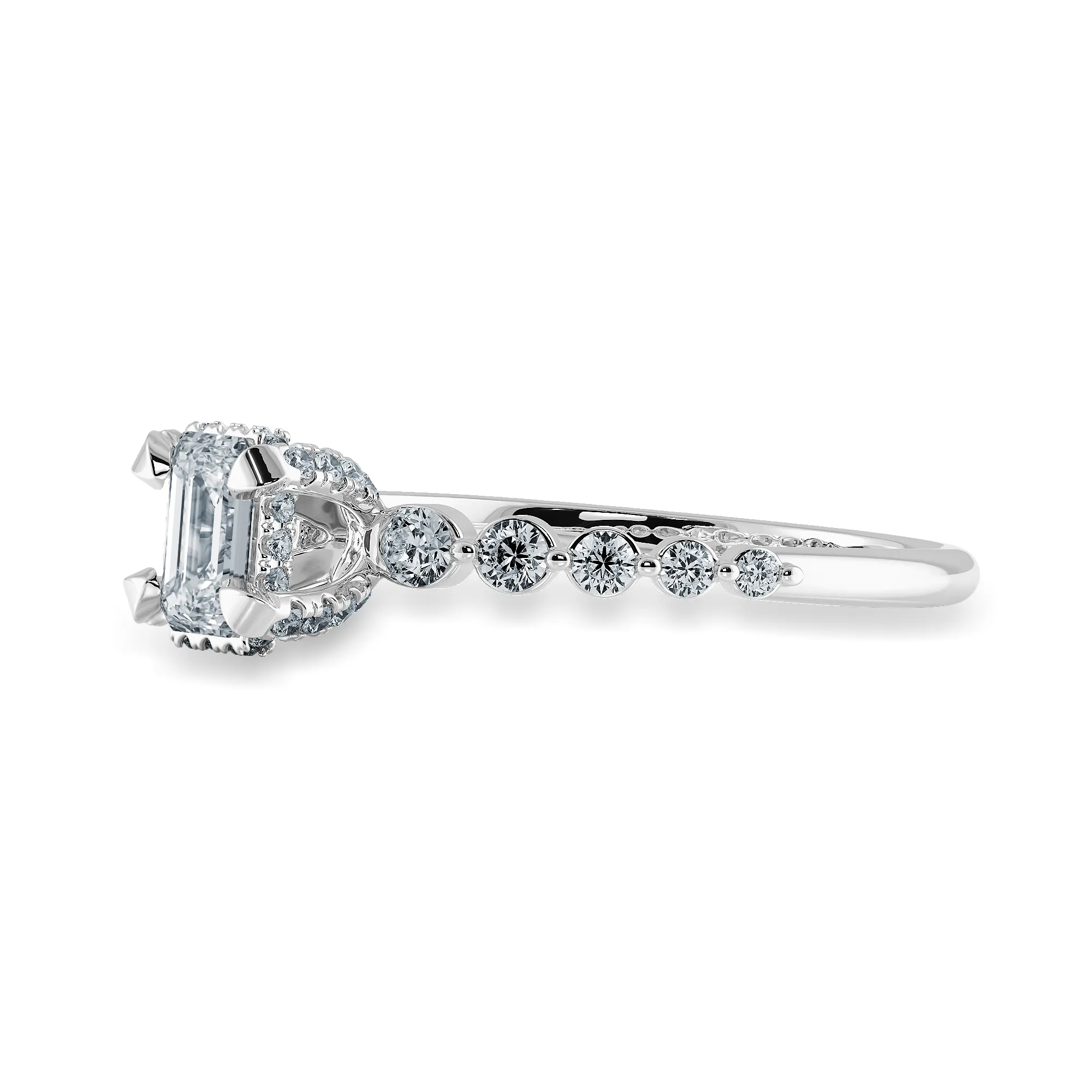 0.70cts Emerald Cut Solitaire Halo Diamond Accents Platinum Ring JL PT 2006-B