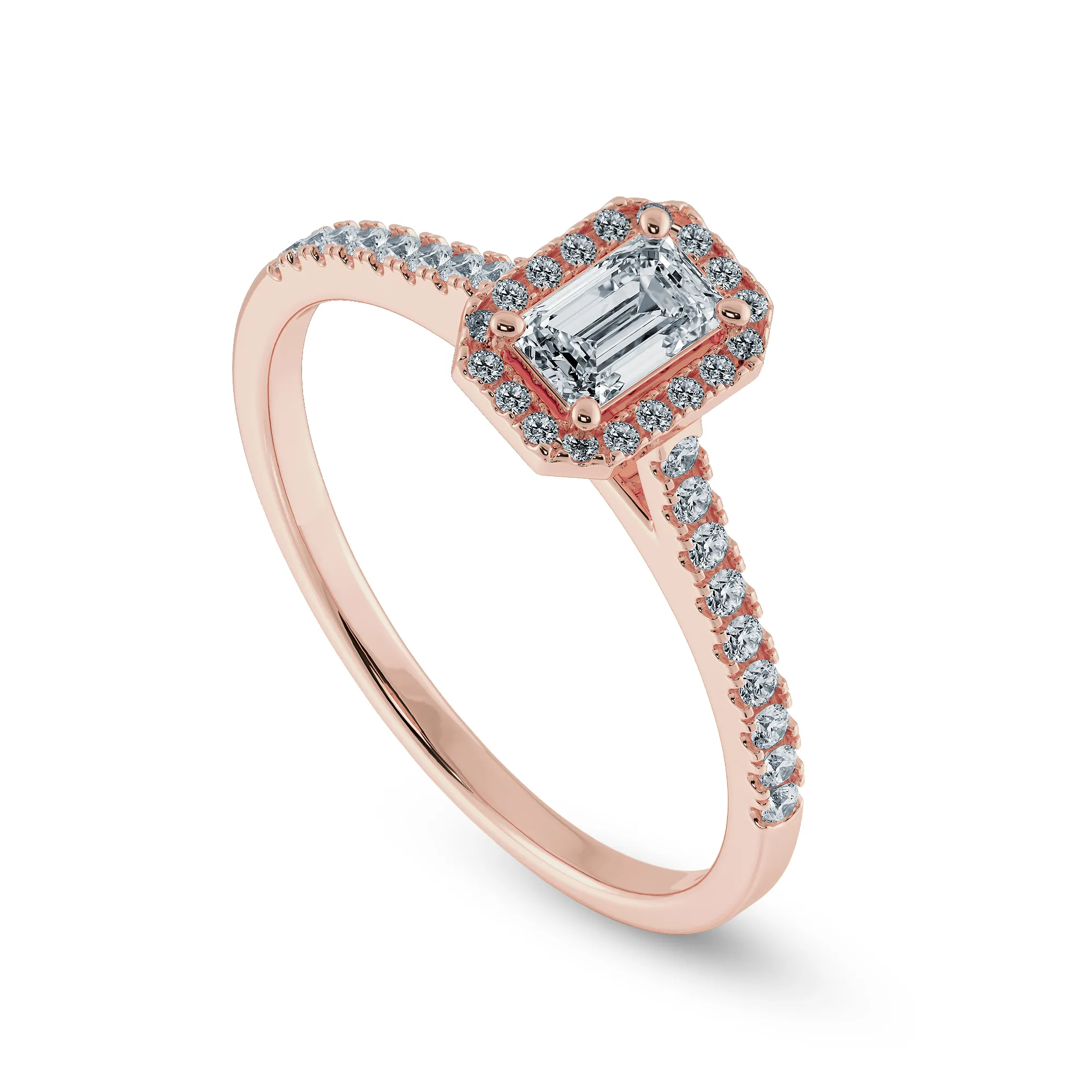 0.70cts. Emerald Cut Solitaire Halo Diamond Shank 18K Rose Gold Ring JL AU 1197R-B