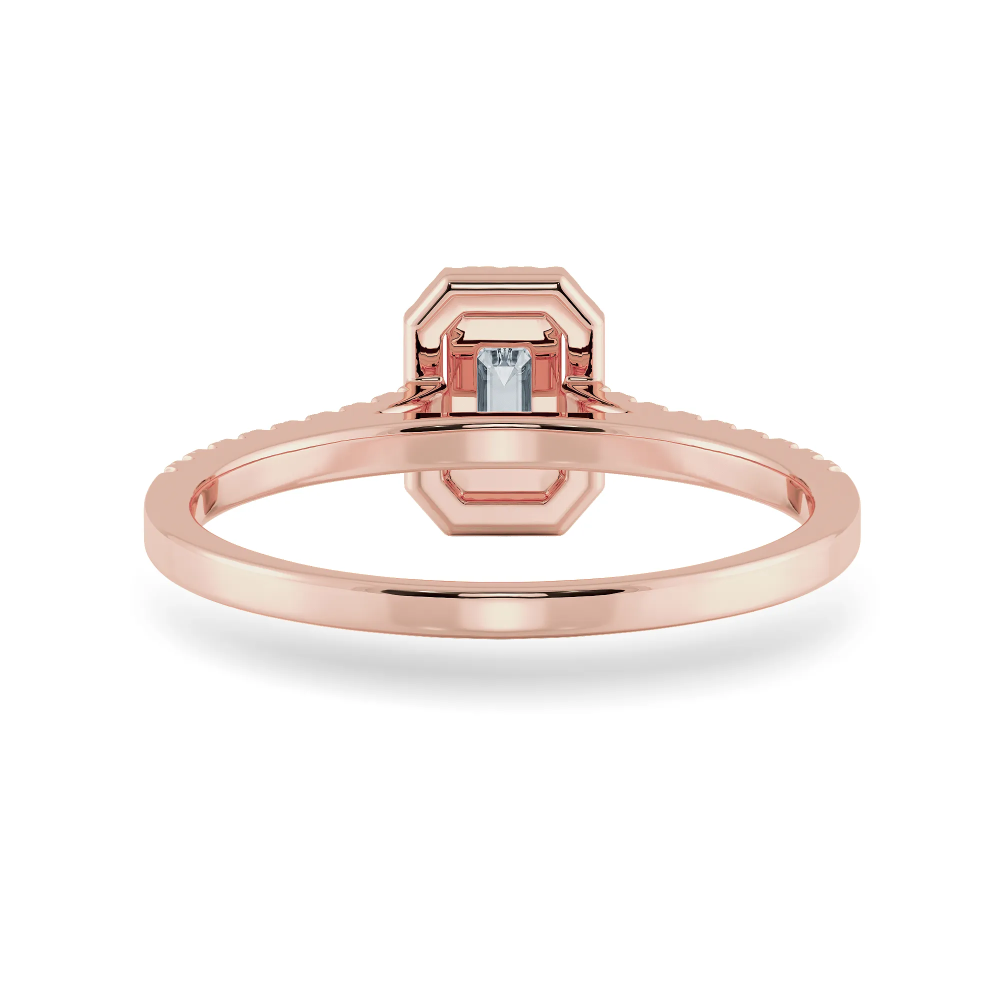 0.70cts. Emerald Cut Solitaire Halo Diamond Shank 18K Rose Gold Ring JL AU 1197R-B