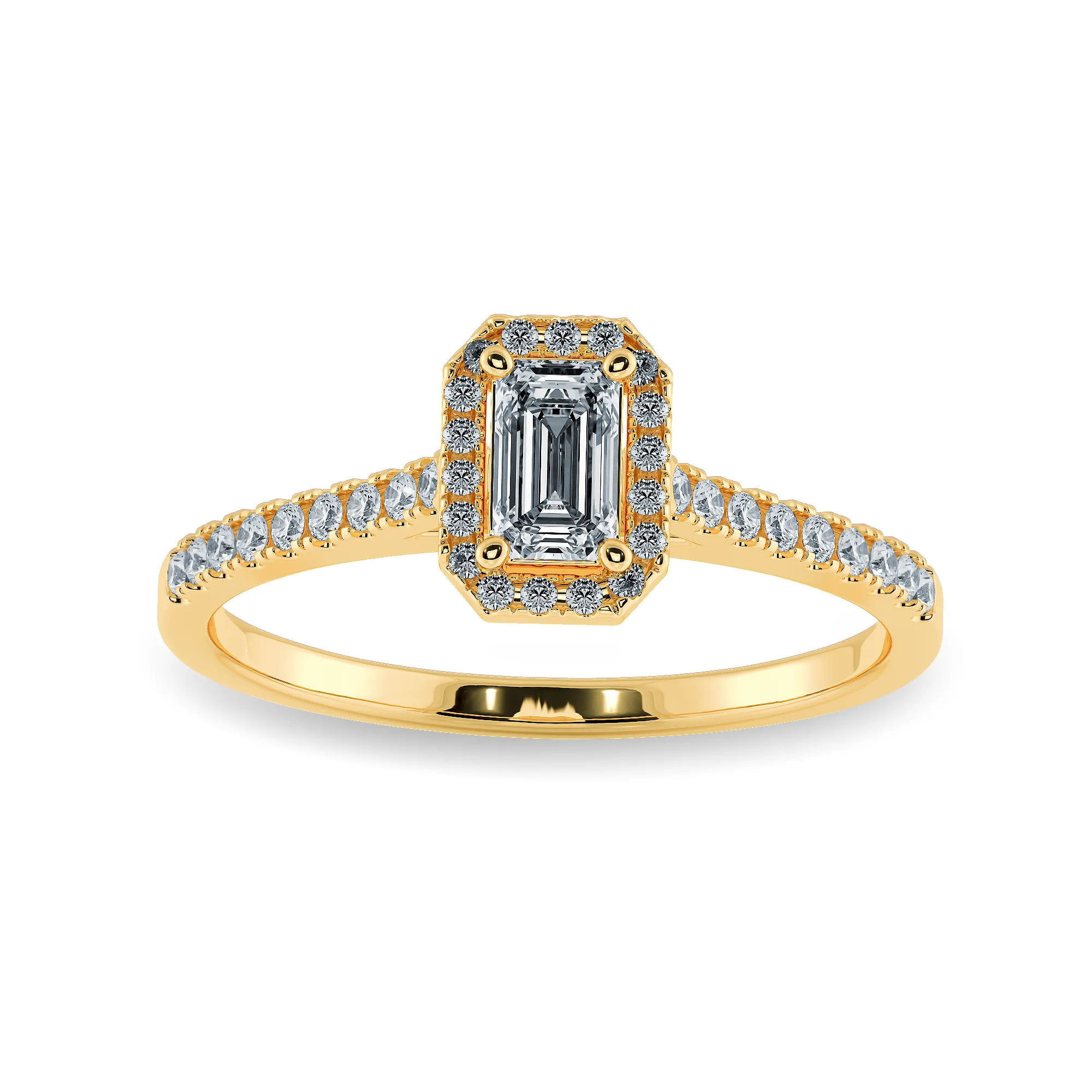 0.70cts. Emerald Cut Solitaire Halo Diamond Shank 18K Yellow Gold Ring JL AU 1197Y-B
