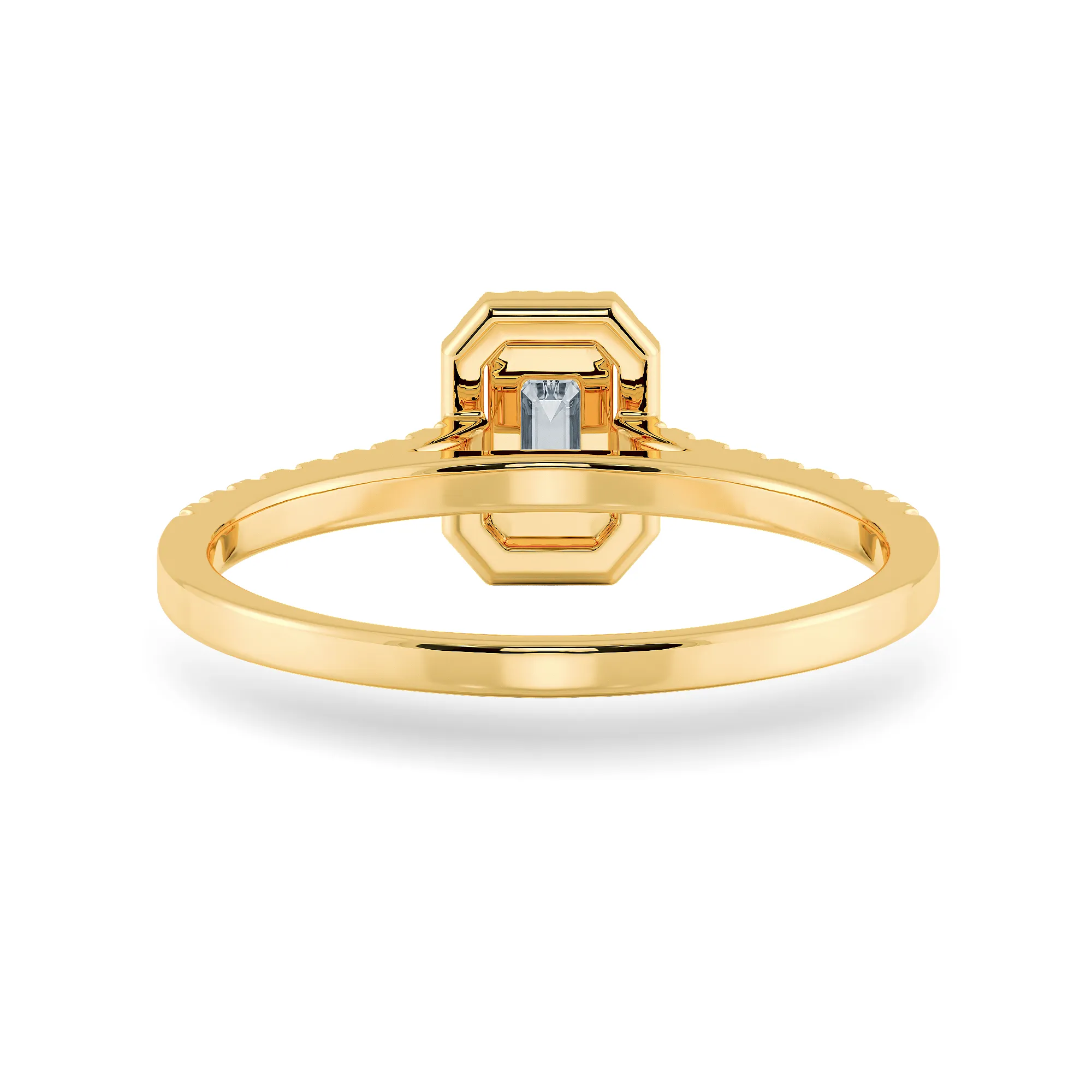 0.70cts. Emerald Cut Solitaire Halo Diamond Shank 18K Yellow Gold Ring JL AU 1197Y-B