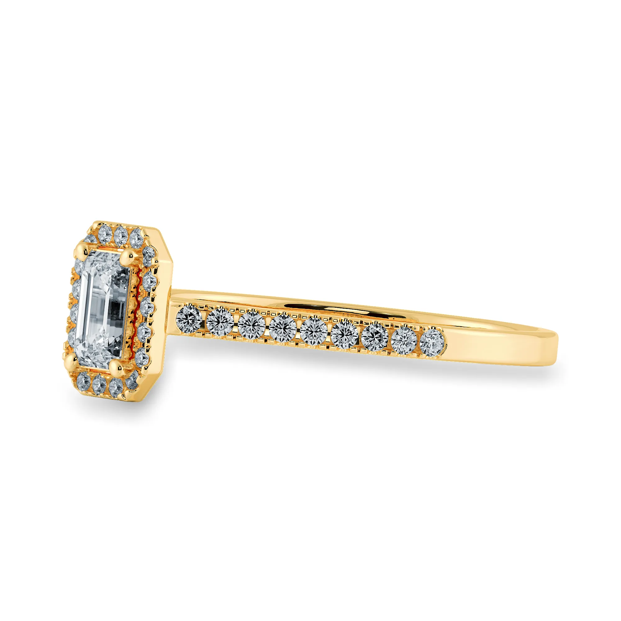 0.70cts. Emerald Cut Solitaire Halo Diamond Shank 18K Yellow Gold Ring JL AU 1197Y-B