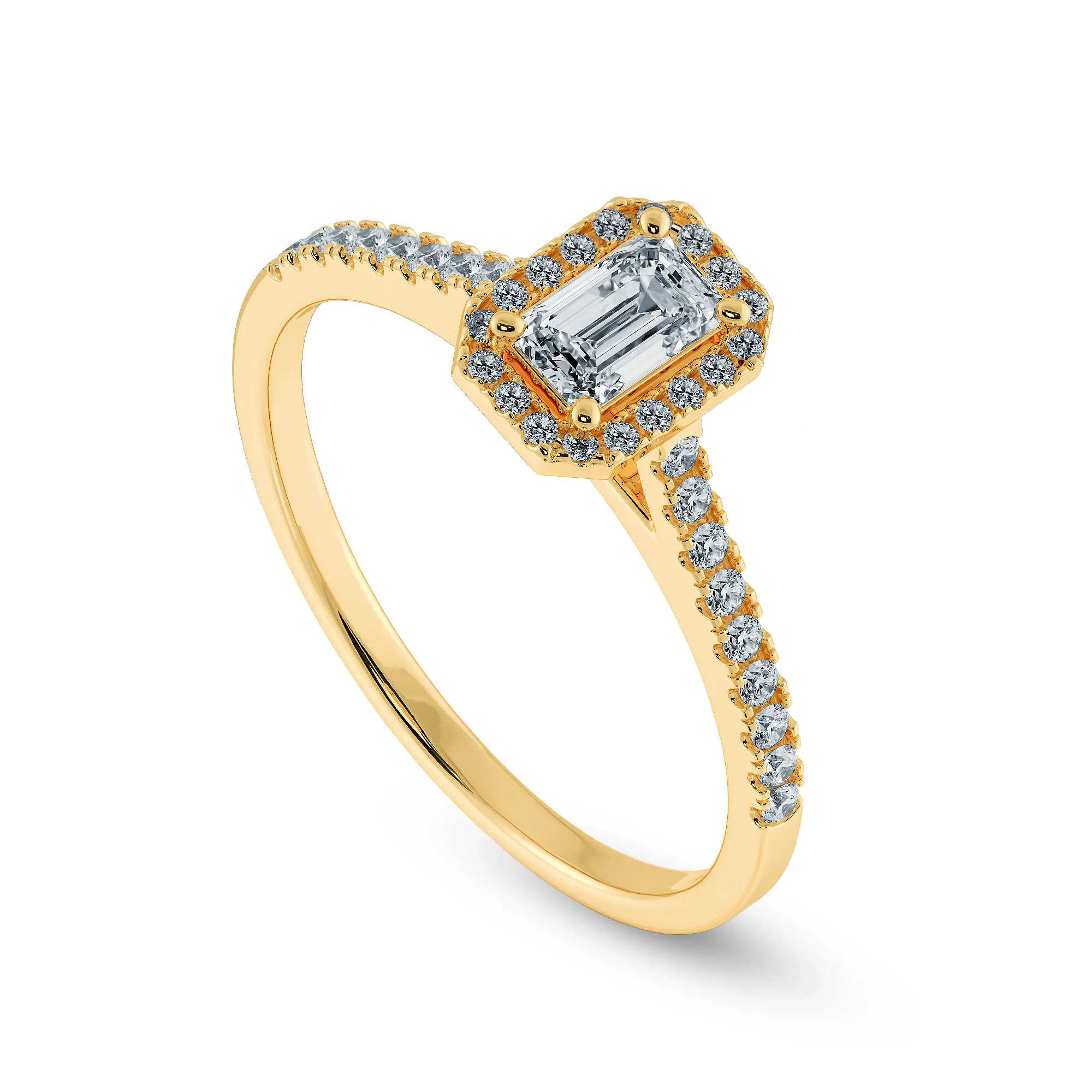 0.70cts. Emerald Cut Solitaire Halo Diamond Shank 18K Yellow Gold Ring JL AU 1197Y-B