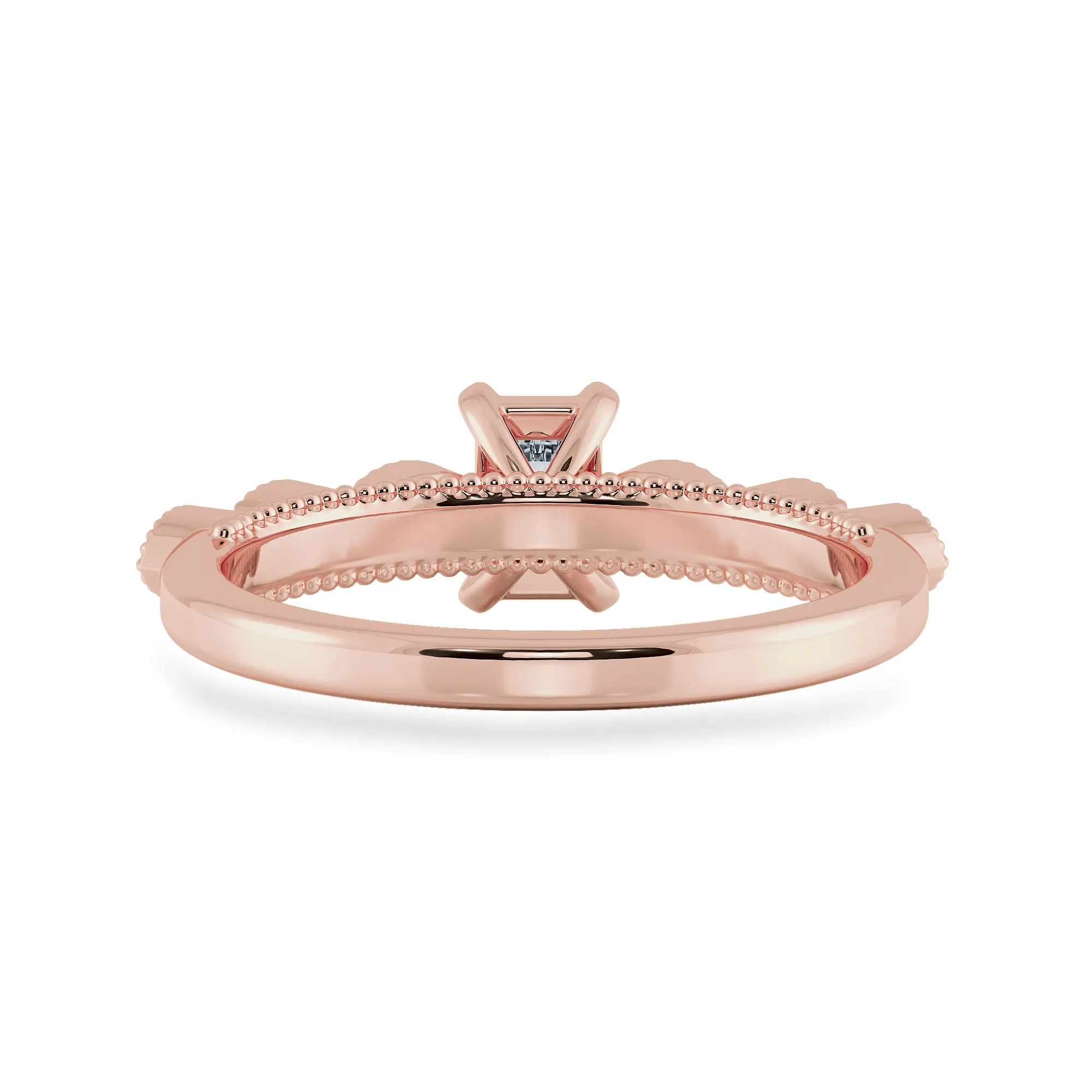 0.70cts. Emerald Cut Solitaire with Marquise Cut Diamond Shank 18K Rose Gold Ring JL AU 2015R-B