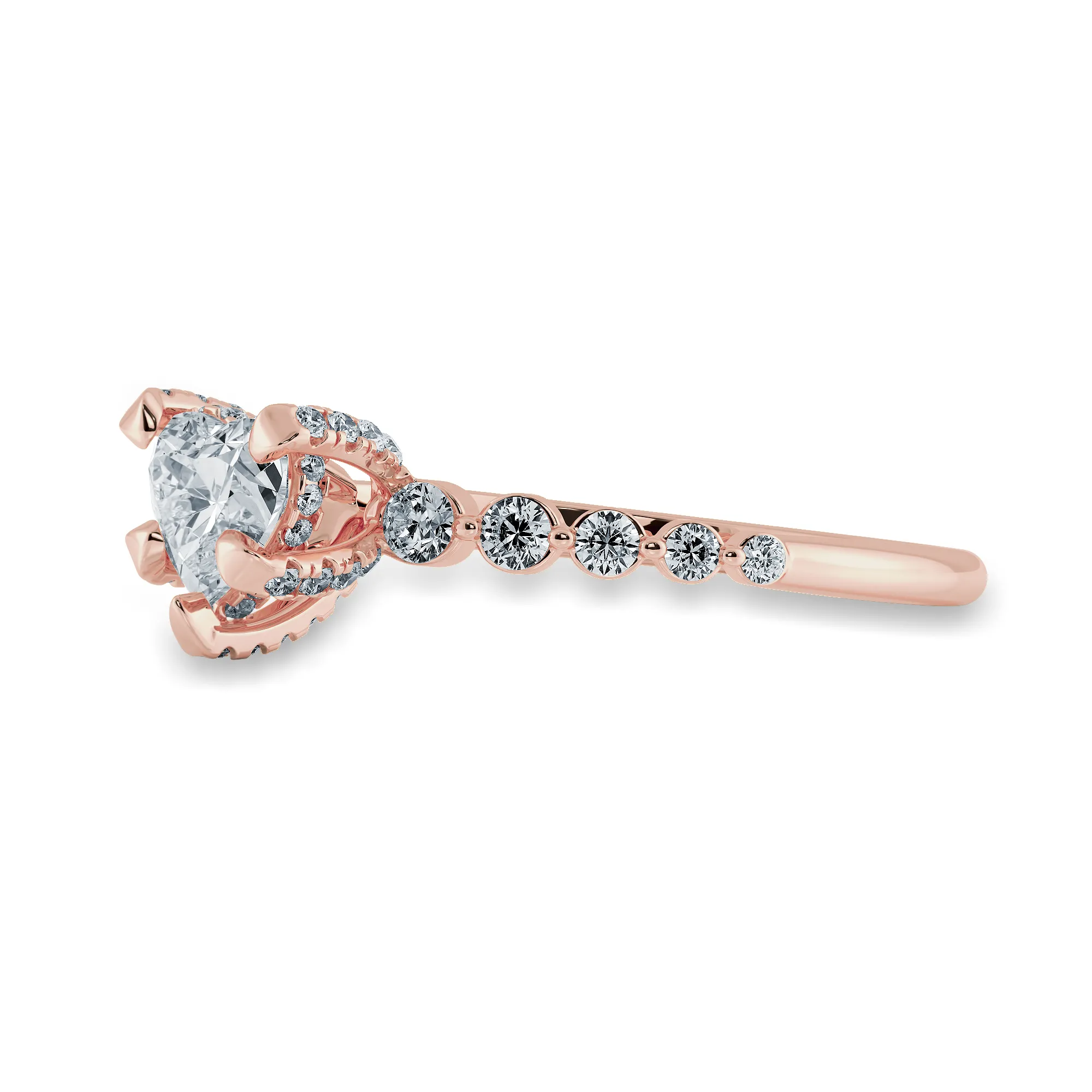 0.70cts. Heart Cut Solitaire Halo Diamond Accents 18K Rose Gold Ring JL AU 2007R-B