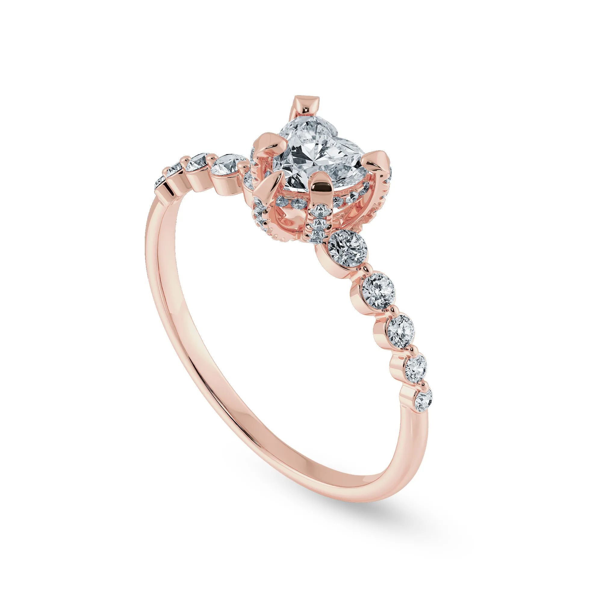 0.70cts. Heart Cut Solitaire Halo Diamond Accents 18K Rose Gold Ring JL AU 2007R-B