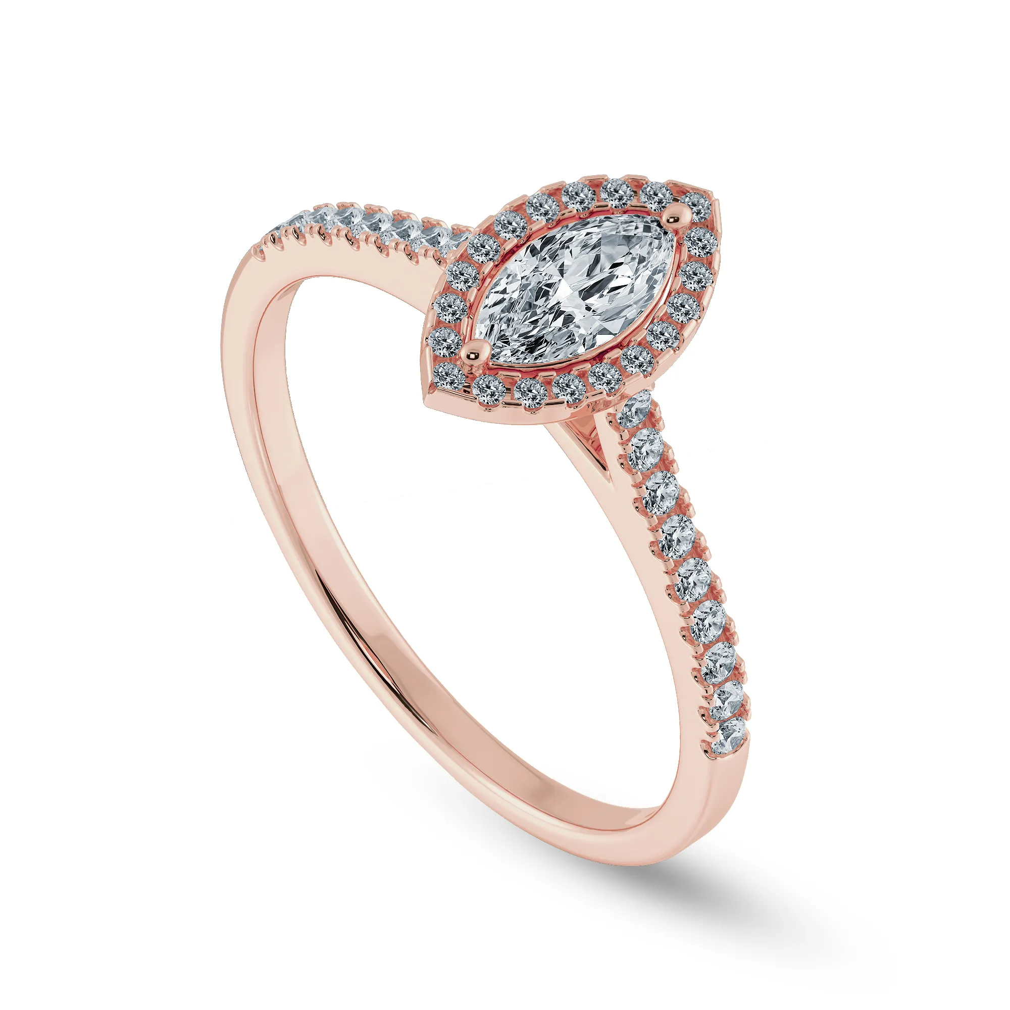 0.70cts. Marquise Cut Solitaire Halo Diamond Shank 18K Rose Gold Ring JL AU 1201R-B