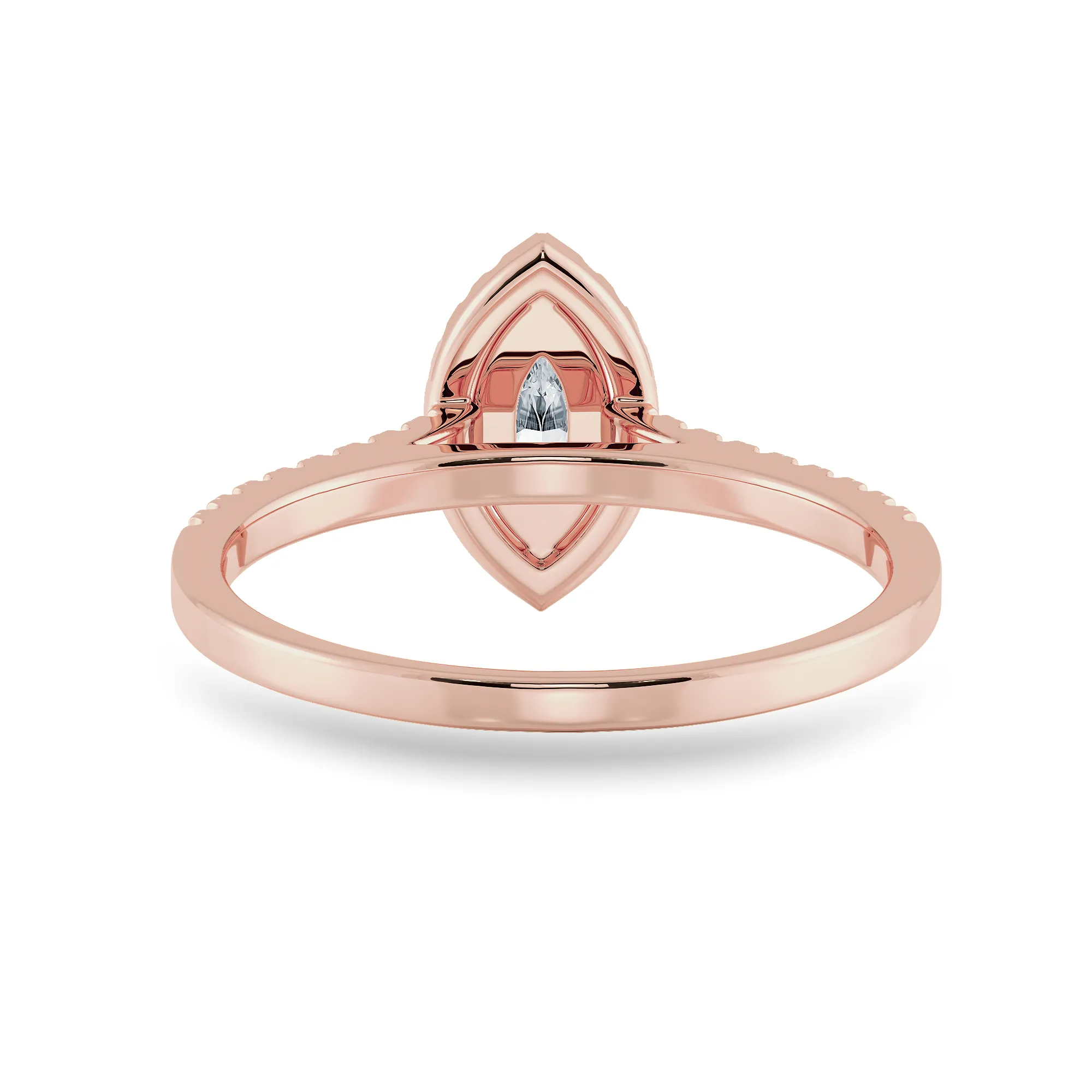 0.70cts. Marquise Cut Solitaire Halo Diamond Shank 18K Rose Gold Ring JL AU 1201R-B