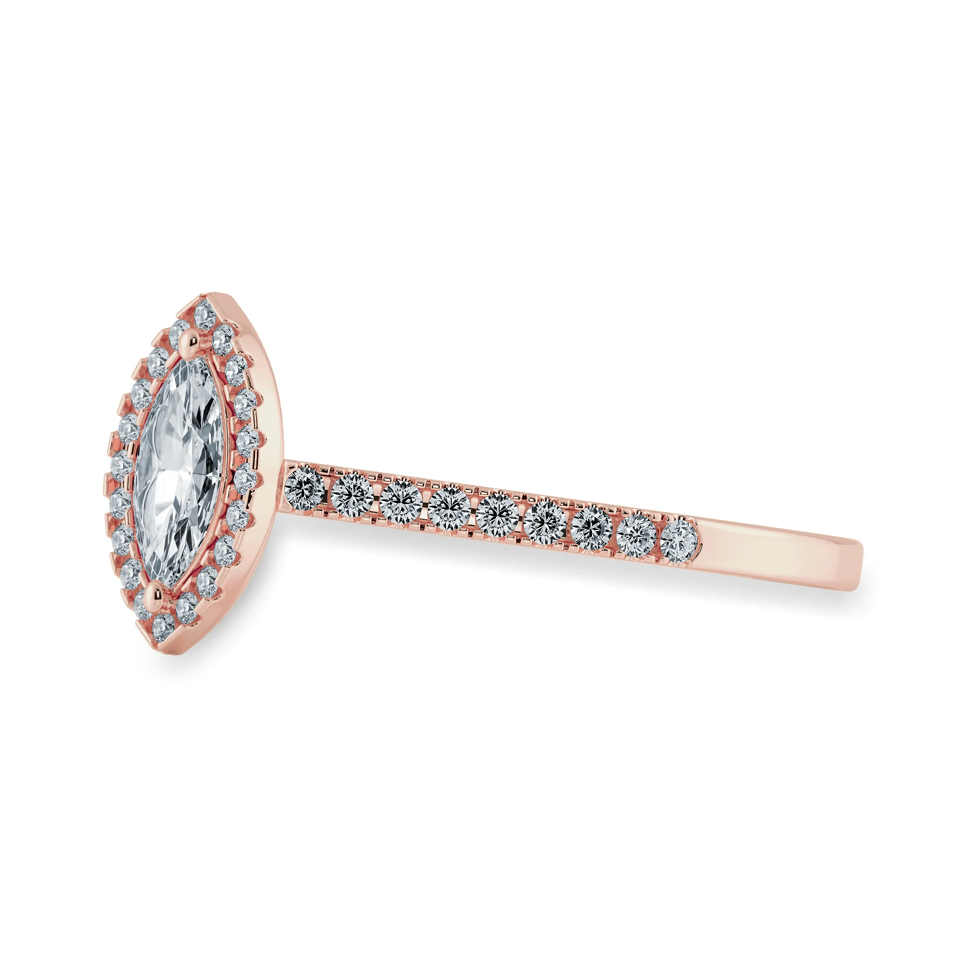 0.70cts. Marquise Cut Solitaire Halo Diamond Shank 18K Rose Gold Ring JL AU 1201R-B