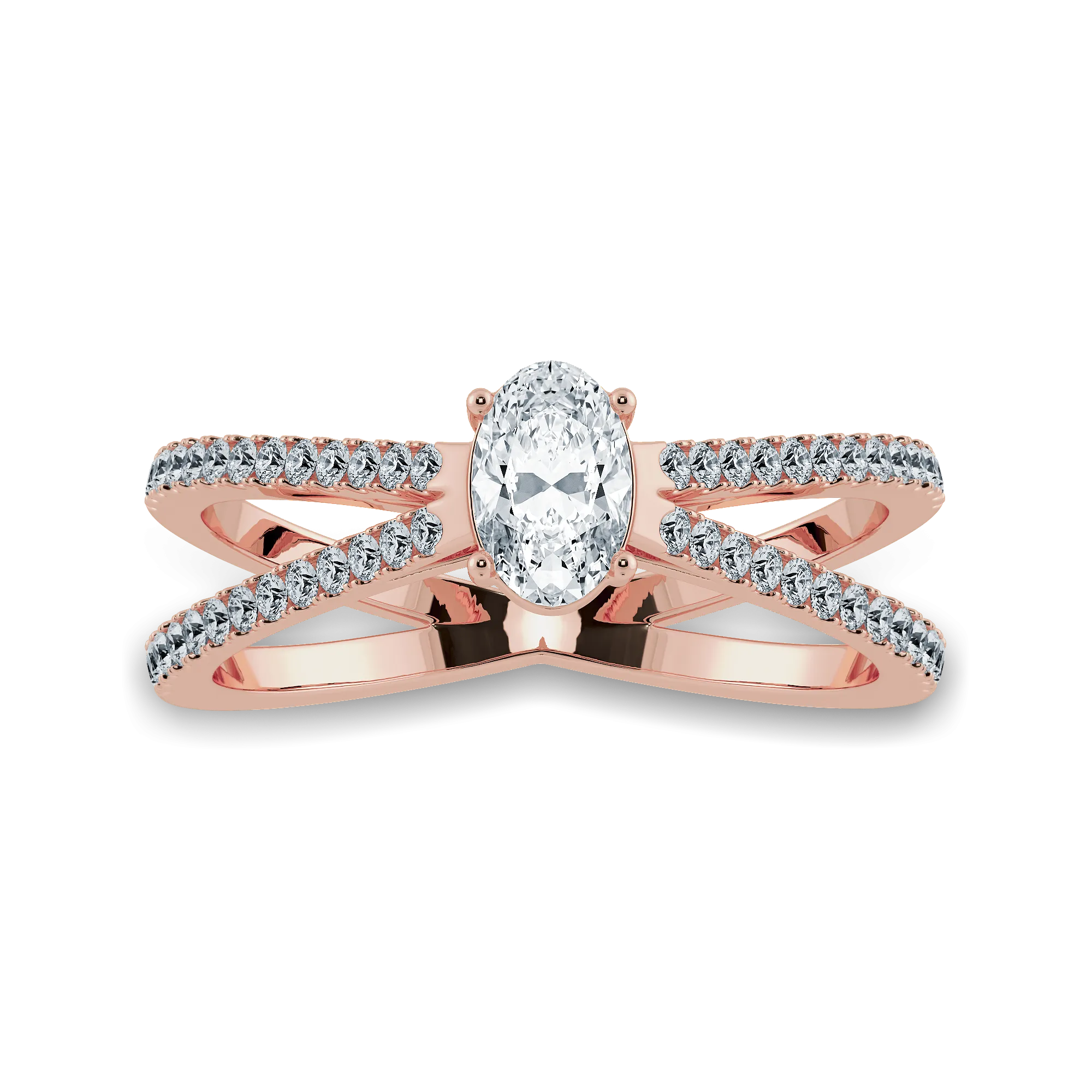 0.70cts. Oval Cut Solitaire Diamond Split Shank 18K Rose Gold Ring JL AU 1174R-B