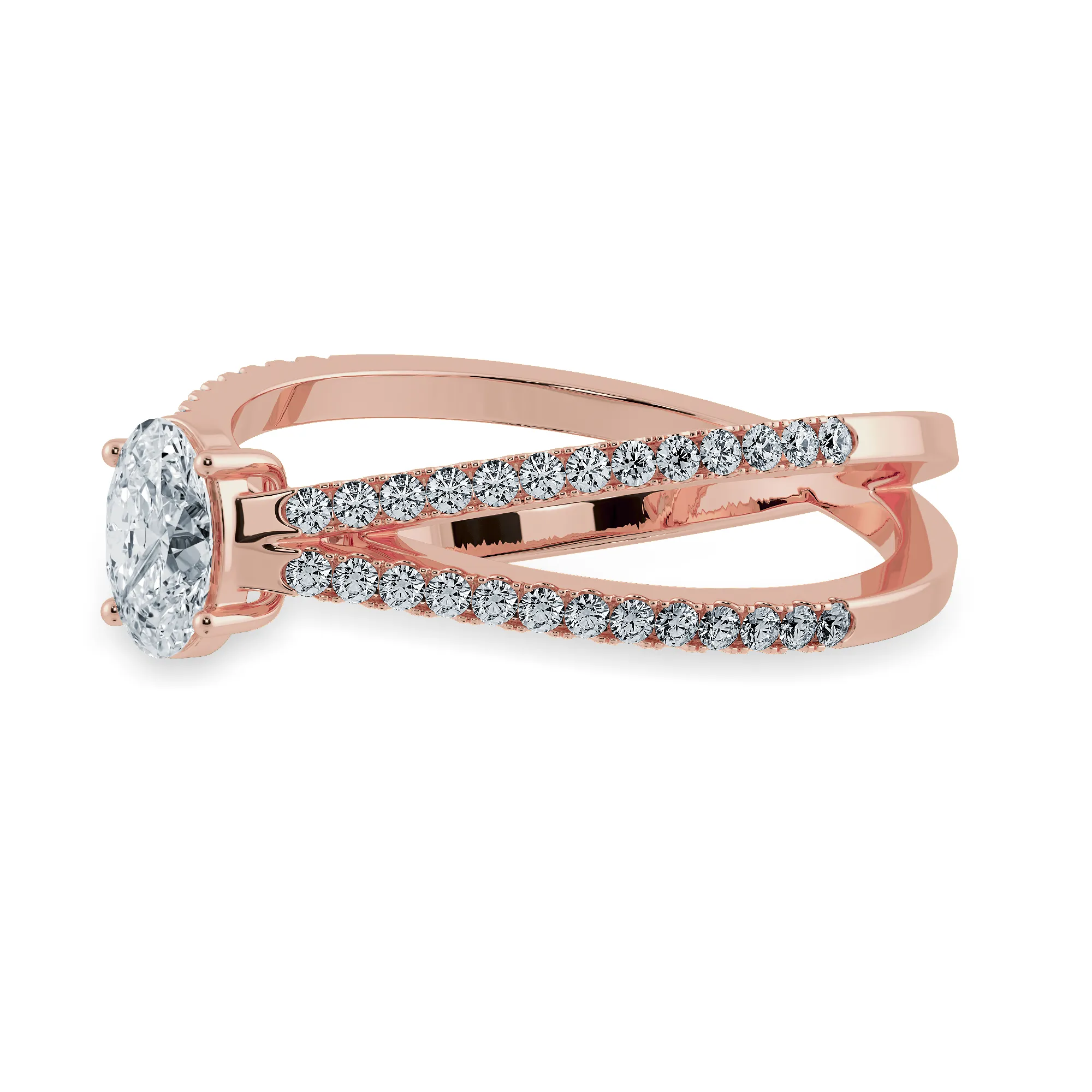 0.70cts. Oval Cut Solitaire Diamond Split Shank 18K Rose Gold Ring JL AU 1174R-B