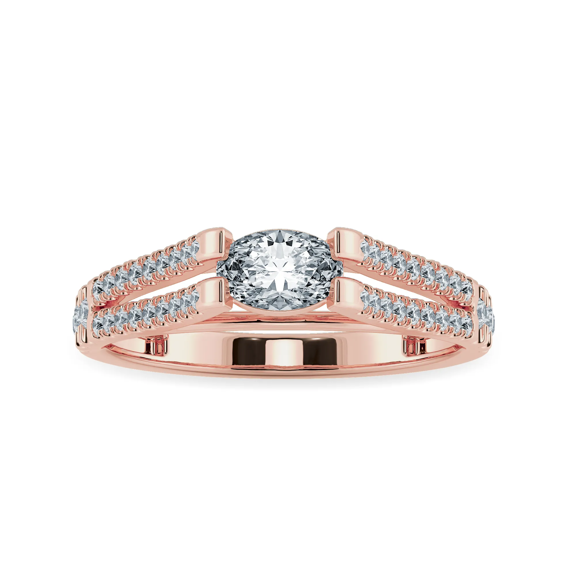 0.70cts. Oval Cut Solitaire Diamond Split Shank 18K Rose Gold Ring JL AU 1182R-B