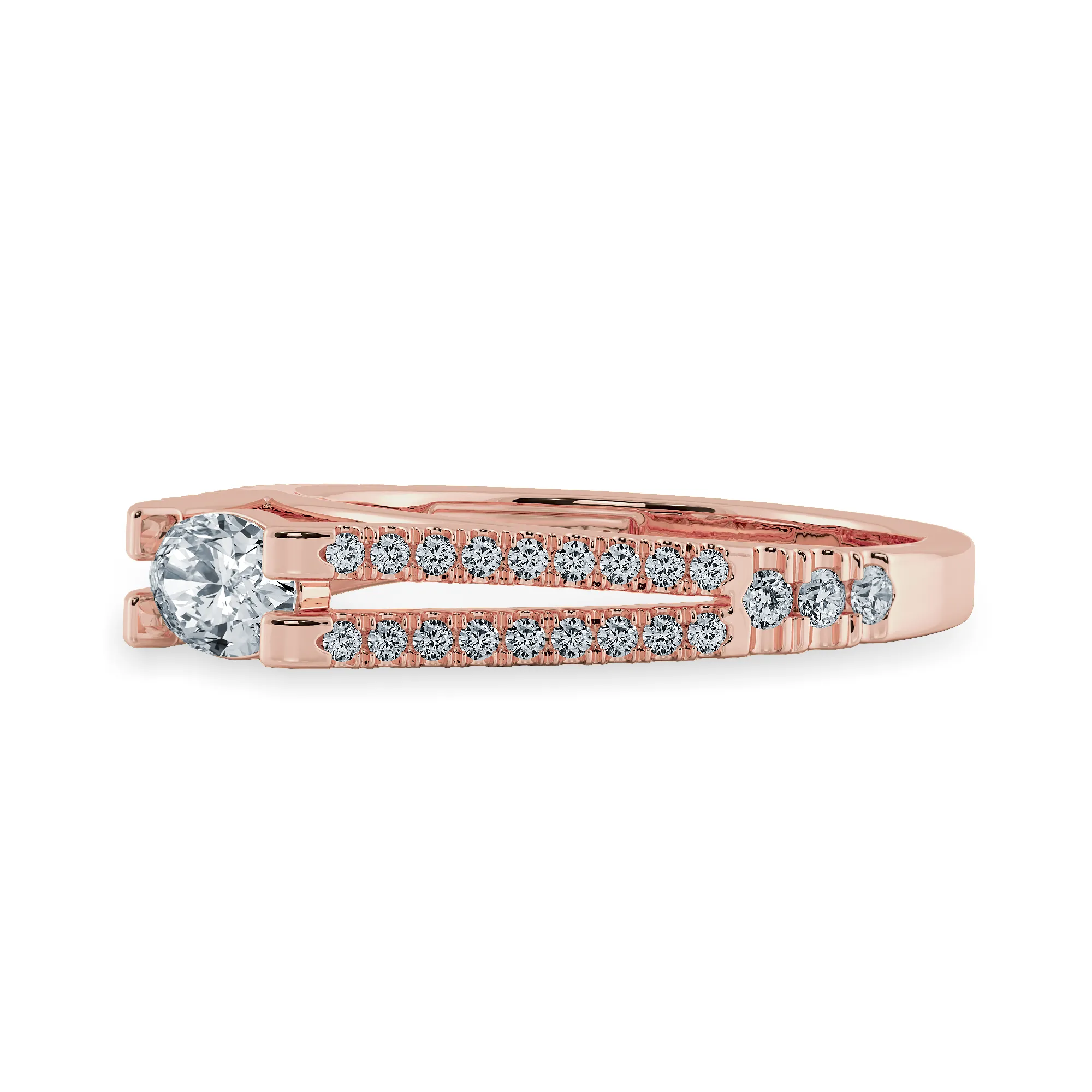 0.70cts. Oval Cut Solitaire Diamond Split Shank 18K Rose Gold Ring JL AU 1182R-B