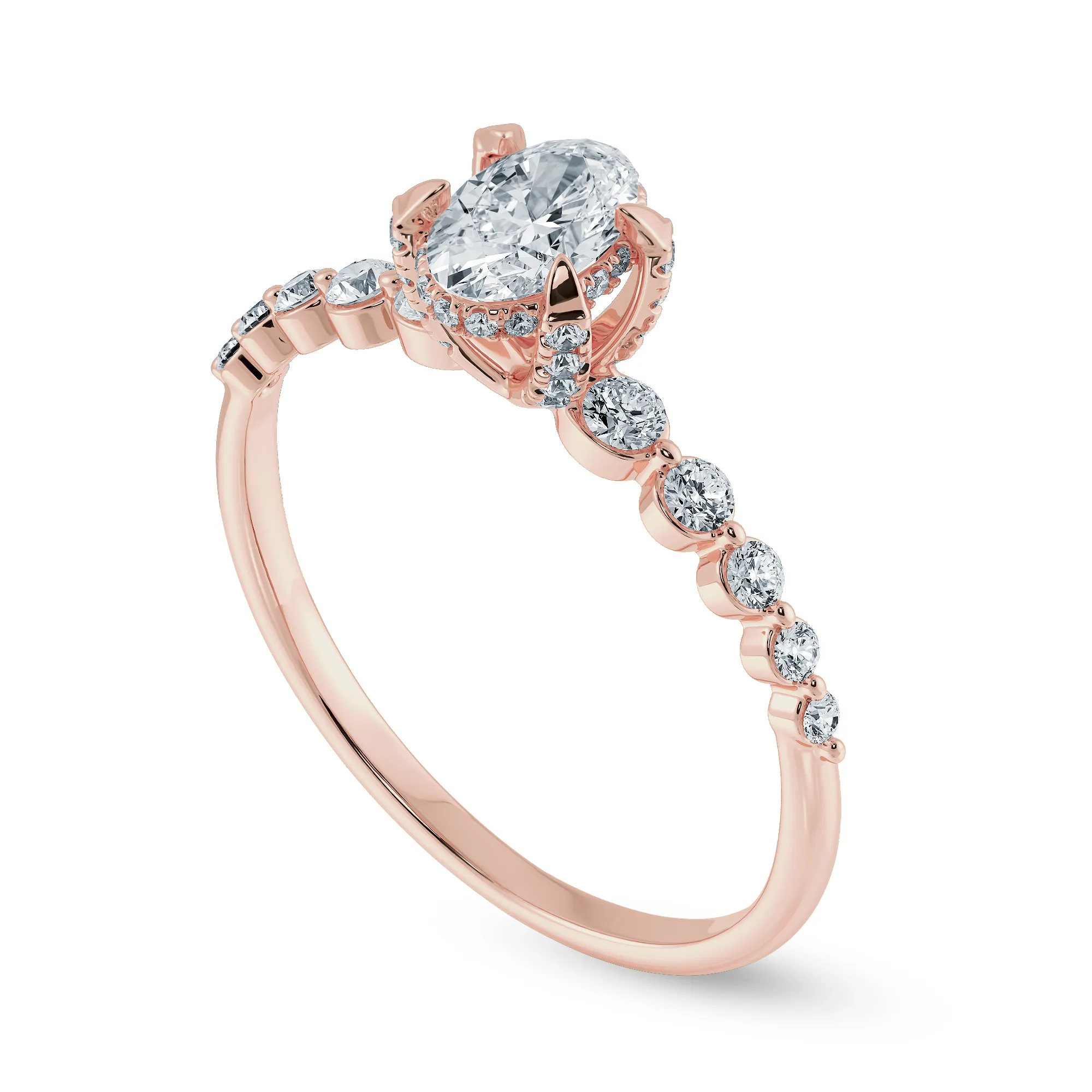 0.70cts. Oval Cut Solitaire Halo Diamond Accents 18K Rose Gold Ring JL AU 2008R-B