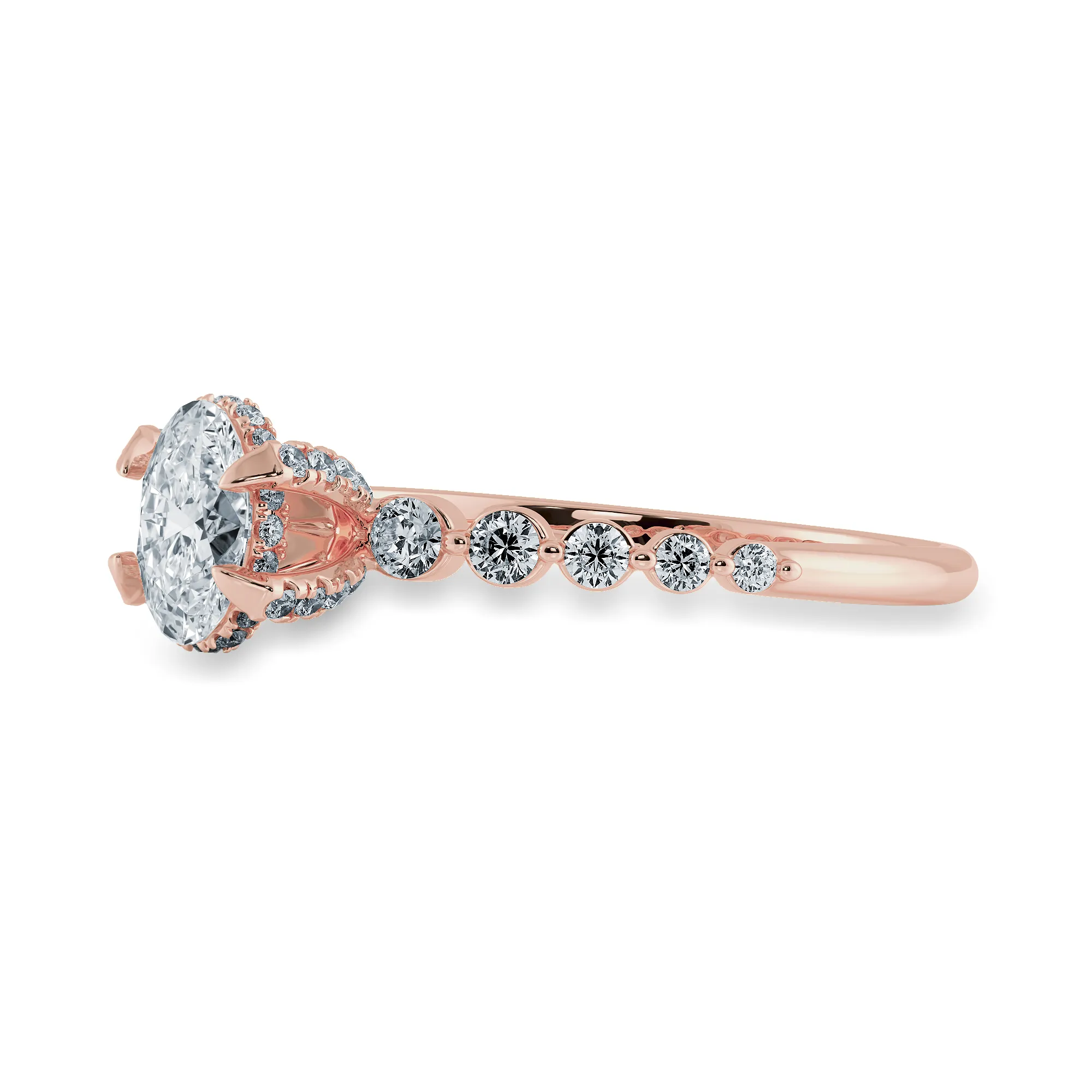 0.70cts. Oval Cut Solitaire Halo Diamond Accents 18K Rose Gold Ring JL AU 2008R-B