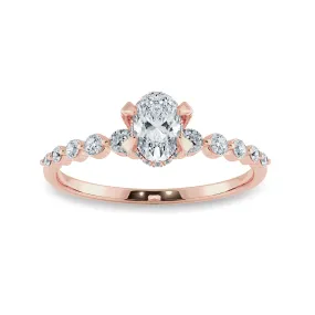0.70cts. Oval Cut Solitaire Halo Diamond Accents 18K Rose Gold Ring JL AU 2008R-B