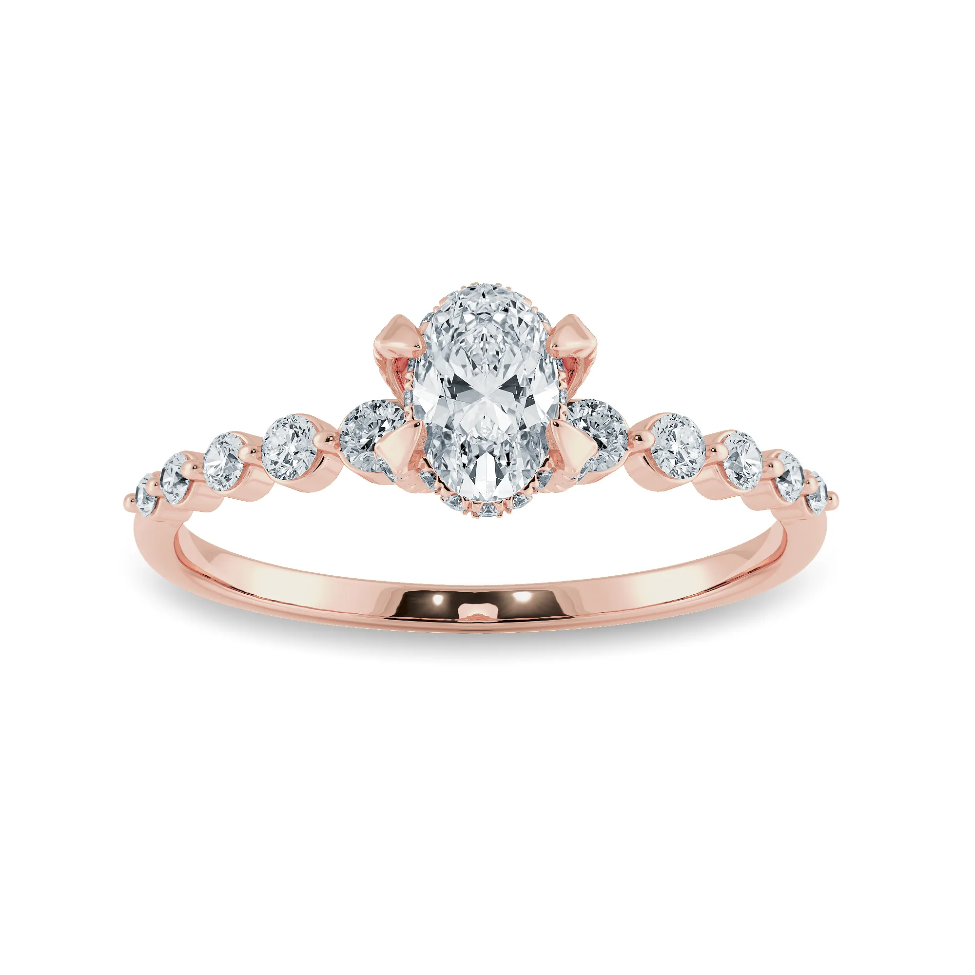 0.70cts. Oval Cut Solitaire Halo Diamond Accents 18K Rose Gold Ring JL AU 2008R-B