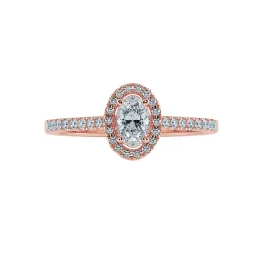 0.70cts. Oval Cut Solitaire Halo Diamond Shank 18K Rose Gold Ring JL AU 1199R-B