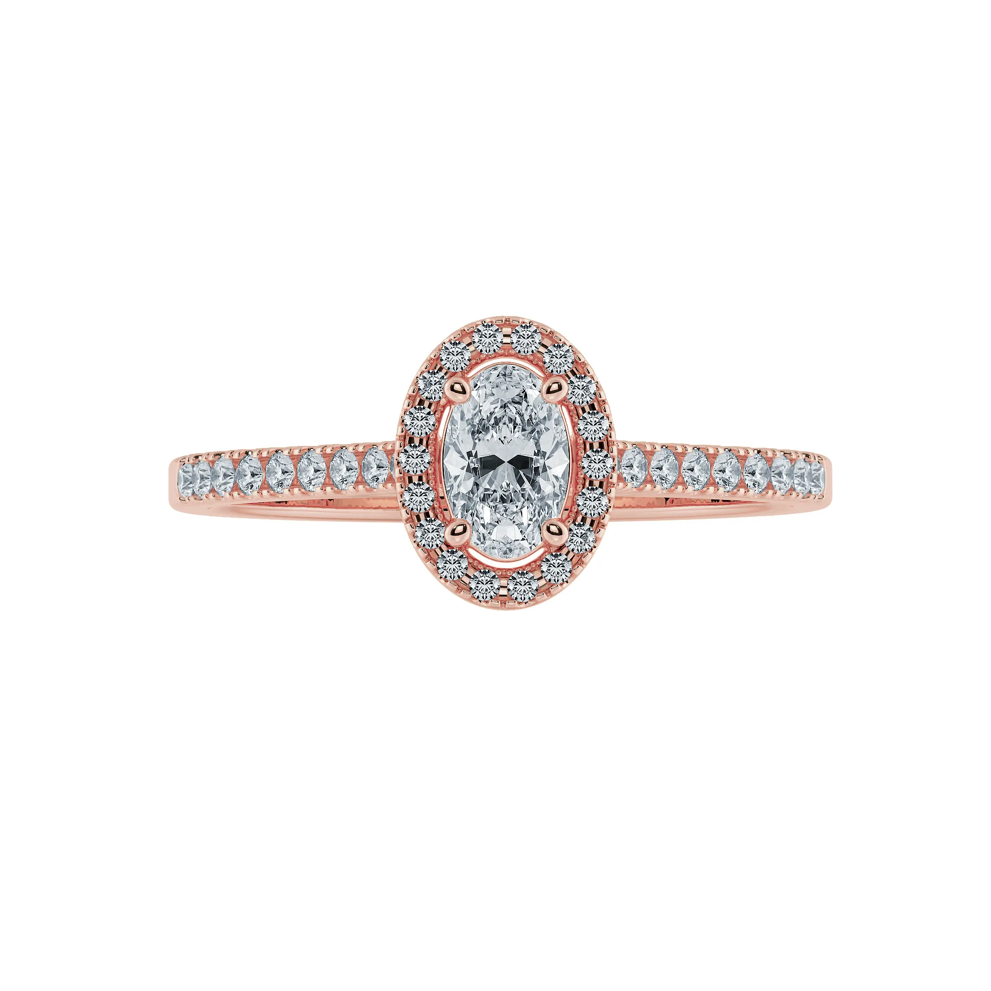0.70cts. Oval Cut Solitaire Halo Diamond Shank 18K Rose Gold Ring JL AU 1199R-B