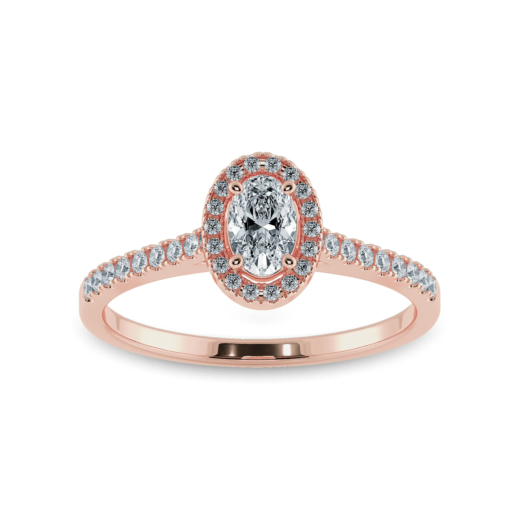 0.70cts. Oval Cut Solitaire Halo Diamond Shank 18K Rose Gold Ring JL AU 1199R-B