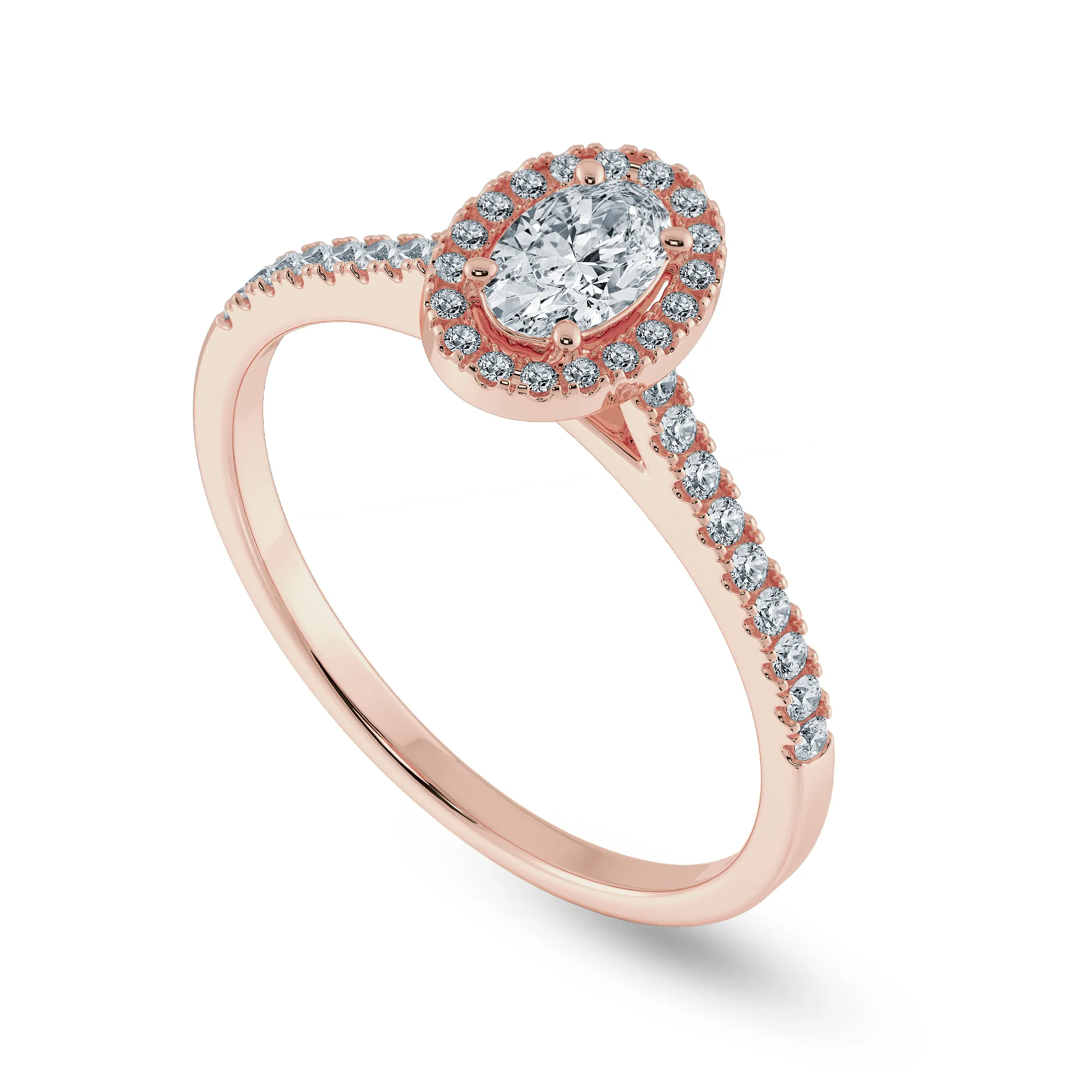 0.70cts. Oval Cut Solitaire Halo Diamond Shank 18K Rose Gold Ring JL AU 1199R-B