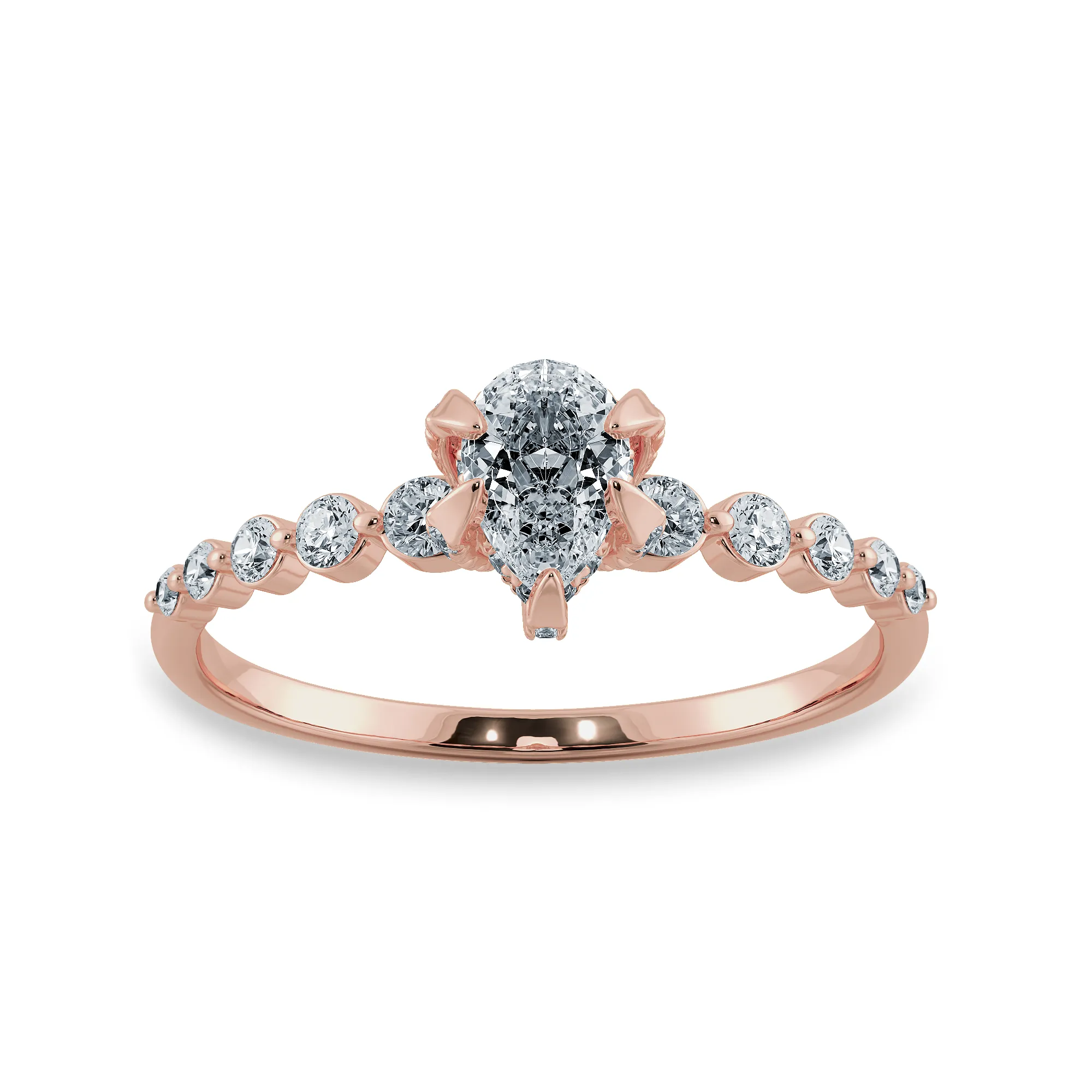 0.70cts. Pear Cut Solitaire Halo Diamond Accents 18K Rose Gold Ring JL AU 2009R-B