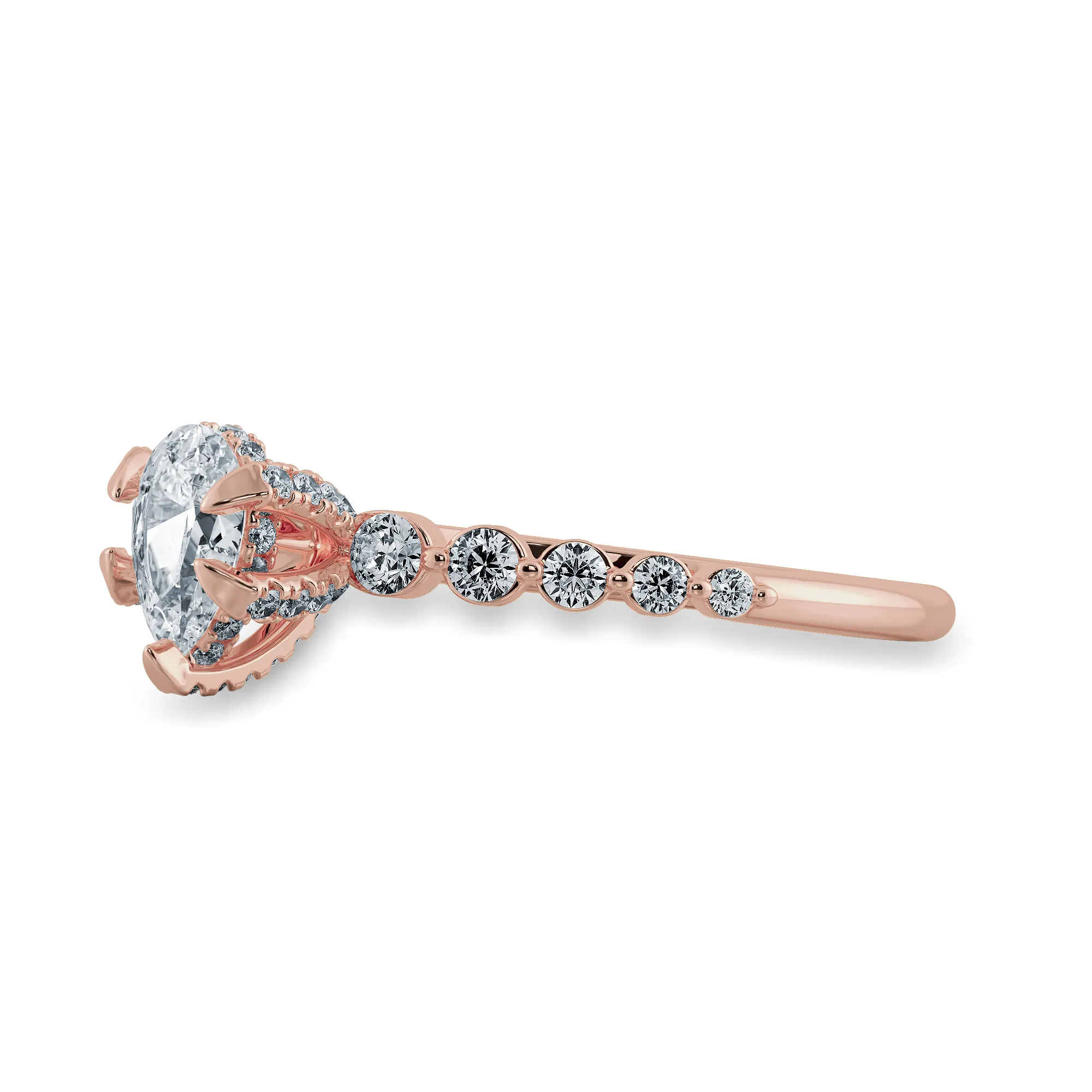 0.70cts. Pear Cut Solitaire Halo Diamond Accents 18K Rose Gold Ring JL AU 2009R-B