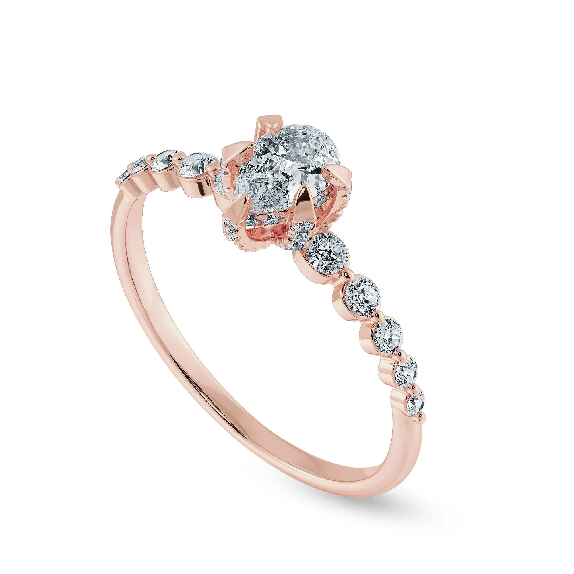 0.70cts. Pear Cut Solitaire Halo Diamond Accents 18K Rose Gold Ring JL AU 2009R-B