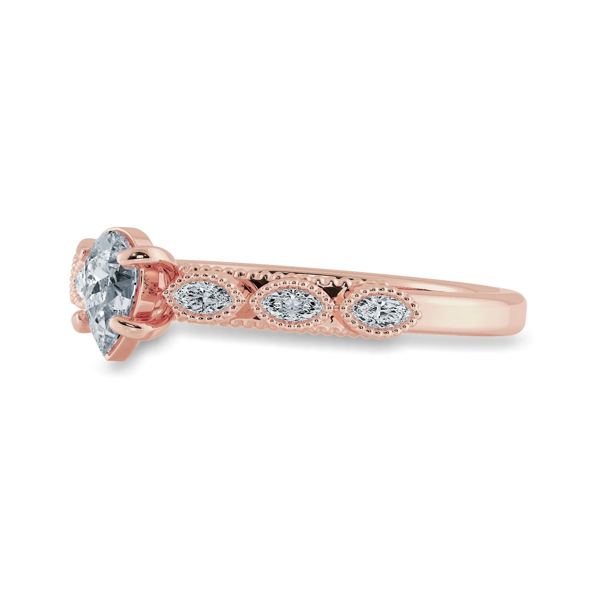 0.70cts. Pear Cut Solitaire with Marquise Cut Diamond Accents 18K Rose Gold Ring JL AU 2018R-B
