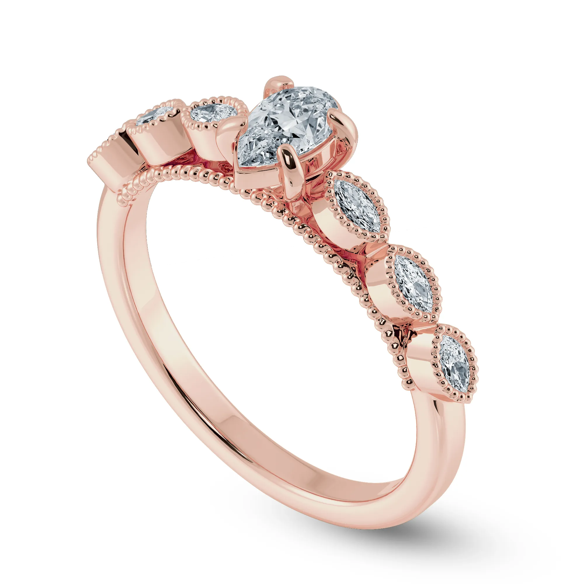 0.70cts. Pear Cut Solitaire with Marquise Cut Diamond Accents 18K Rose Gold Ring JL AU 2018R-B