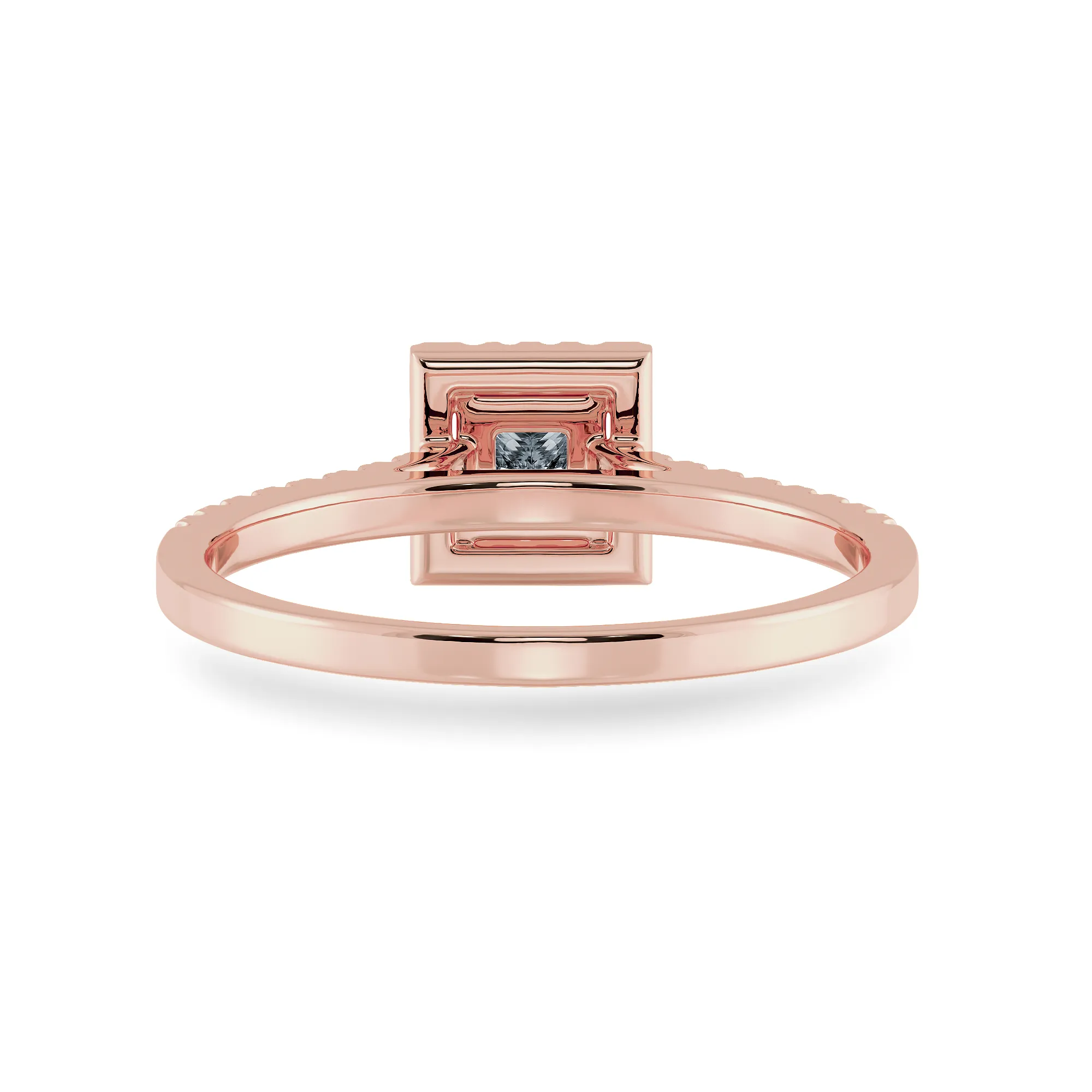 0.70cts. Princess Cut Solitaire Diamond Square Halo Shank 18K Rose Gold Ring JL AU 1194R-B