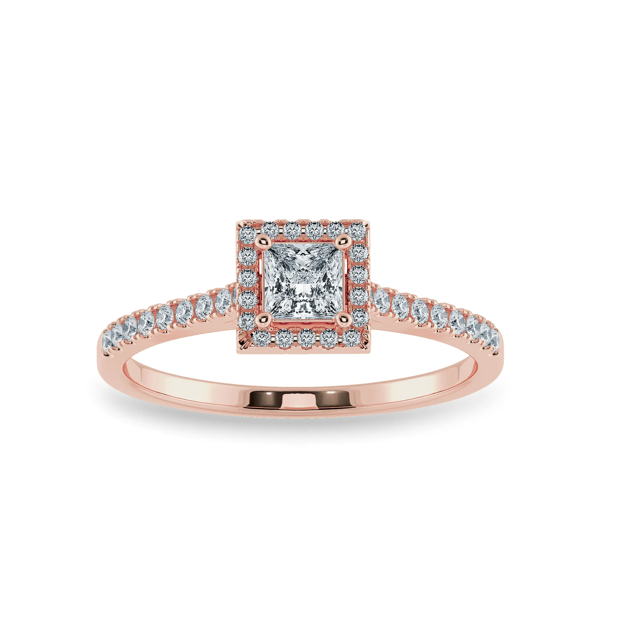 0.70cts. Princess Cut Solitaire Diamond Square Halo Shank 18K Rose Gold Ring JL AU 1194R-B