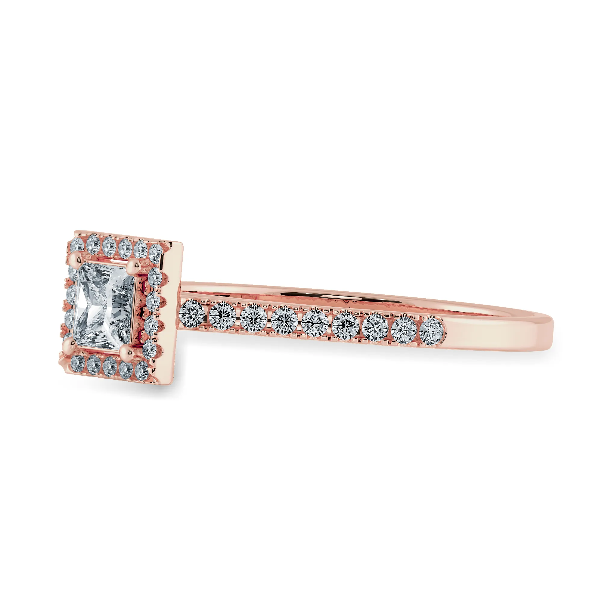 0.70cts. Princess Cut Solitaire Diamond Square Halo Shank 18K Rose Gold Ring JL AU 1194R-B