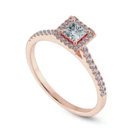 0.70cts. Princess Cut Solitaire Diamond Square Halo Shank 18K Rose Gold Ring JL AU 1194R-B