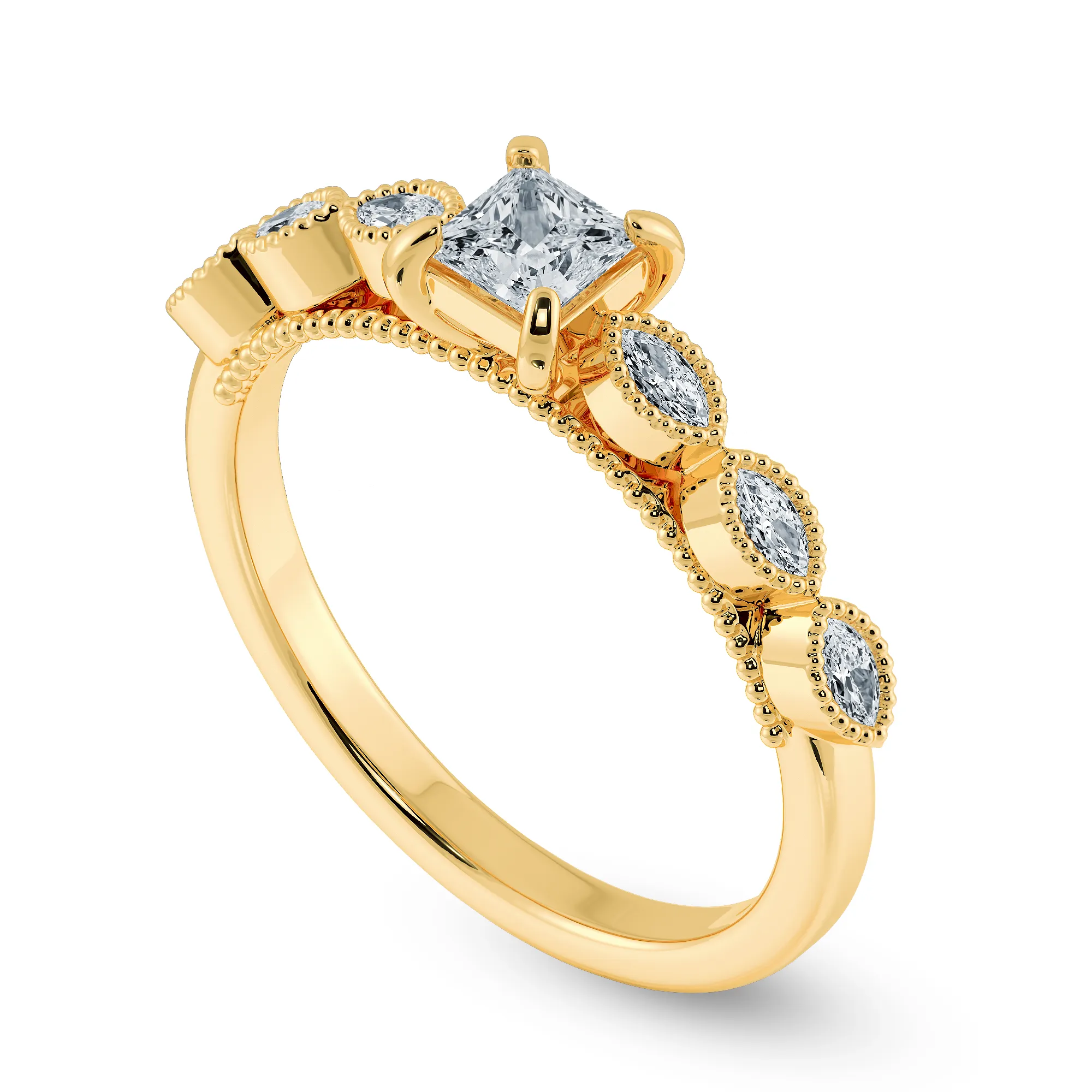 0.70cts. Princess Cut Solitaire with Marquise Cut Diamond Accents 18K Yellow Gold Ring JL AU 2012Y-B