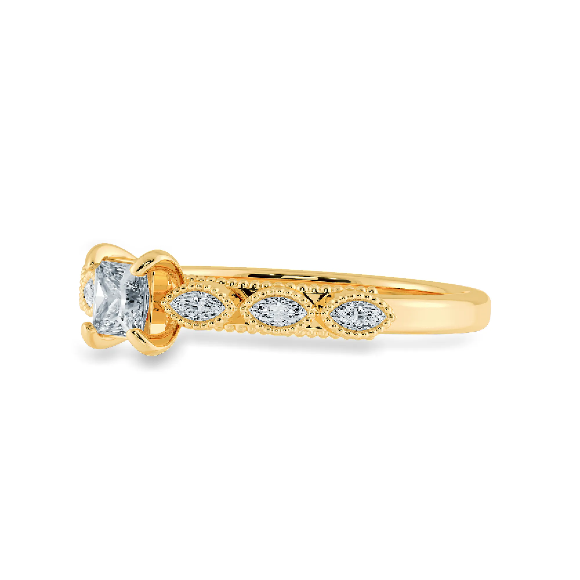 0.70cts. Princess Cut Solitaire with Marquise Cut Diamond Accents 18K Yellow Gold Ring JL AU 2012Y-B