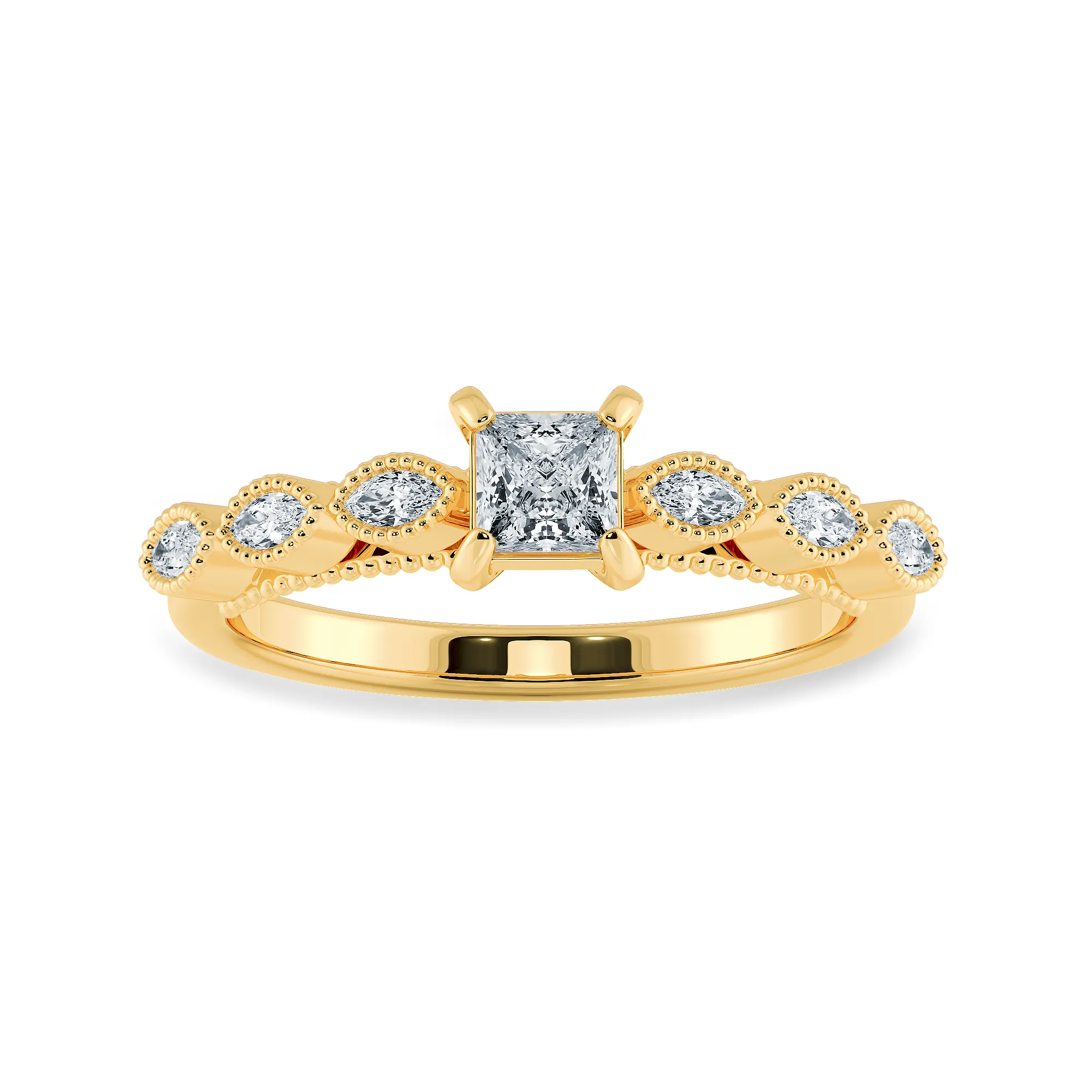 0.70cts. Princess Cut Solitaire with Marquise Cut Diamond Accents 18K Yellow Gold Ring JL AU 2012Y-B