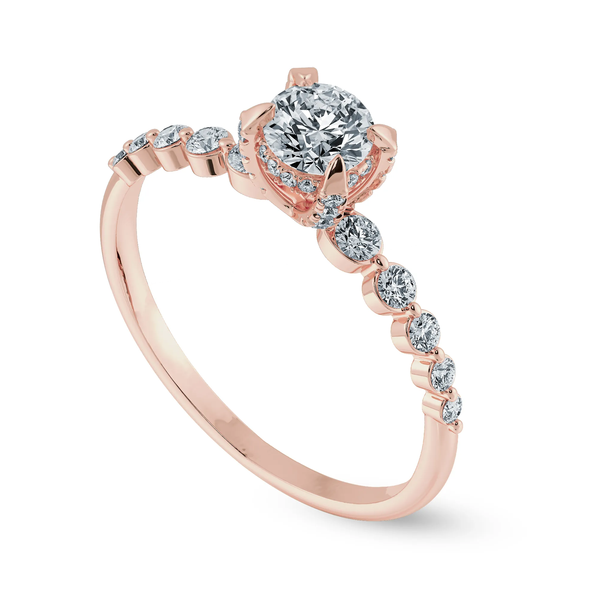 0.70cts. Solitaire Diamond Accents 18K Rose Gold Ring JL AU 1202R-B