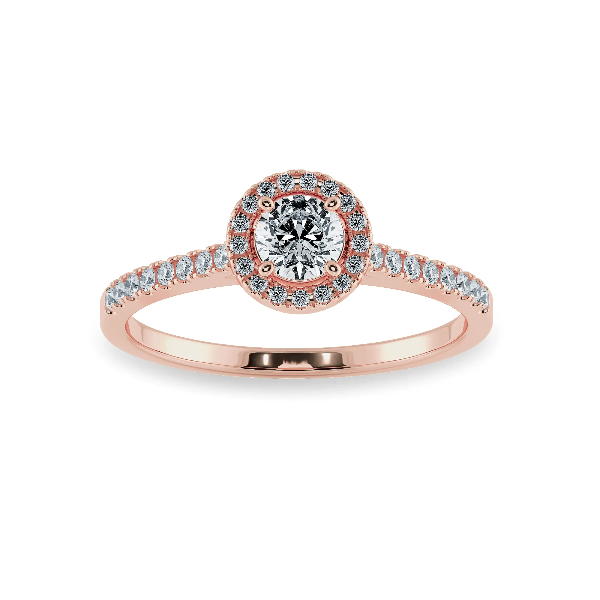 0.70cts. Solitaire Diamond Halo Shank 18K Rose Gold Ring JL AU 1193R-B