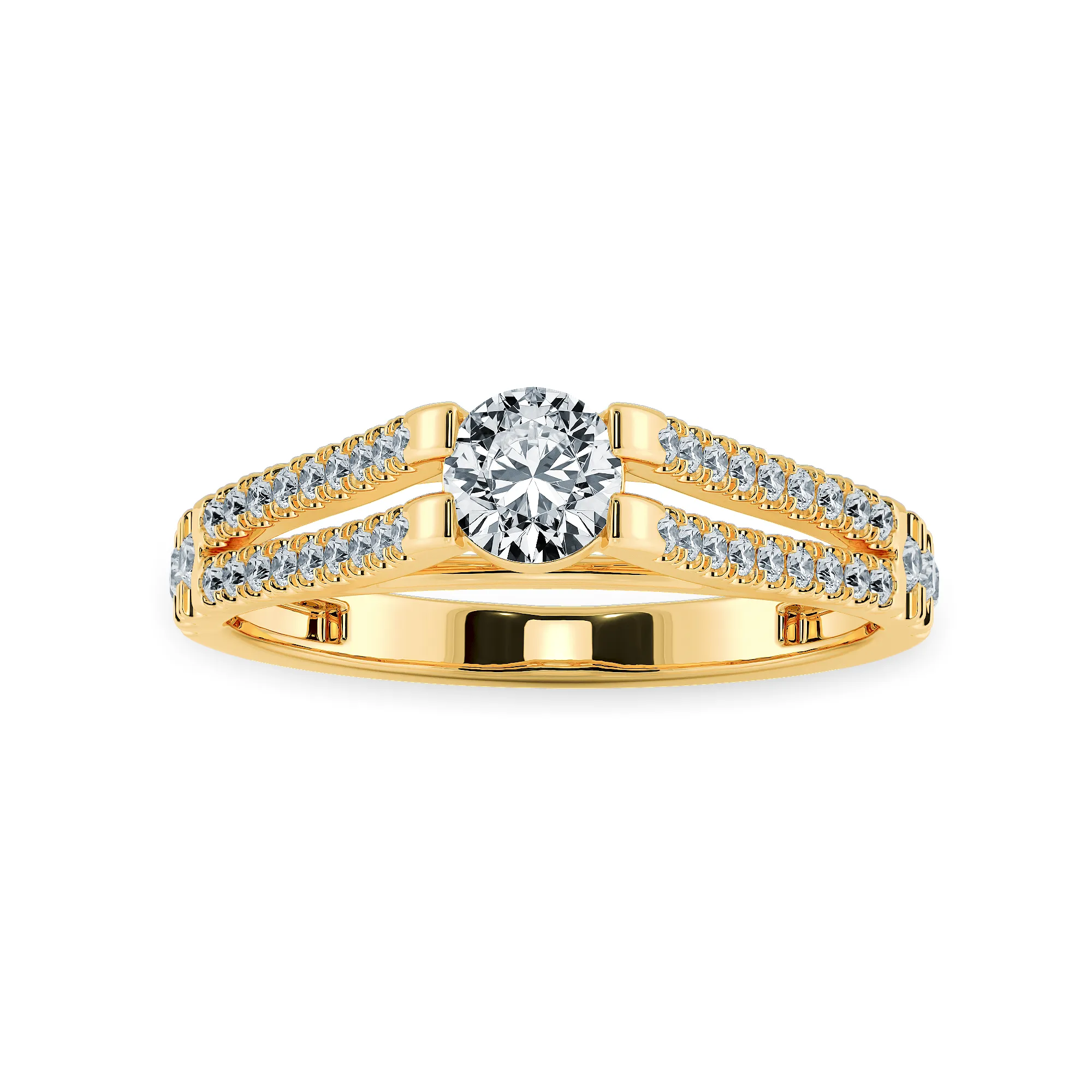 0.70cts. Solitaire Diamond Split Shank 18K Yellow Gold Solitaire Ring JL AU 1177Y-C