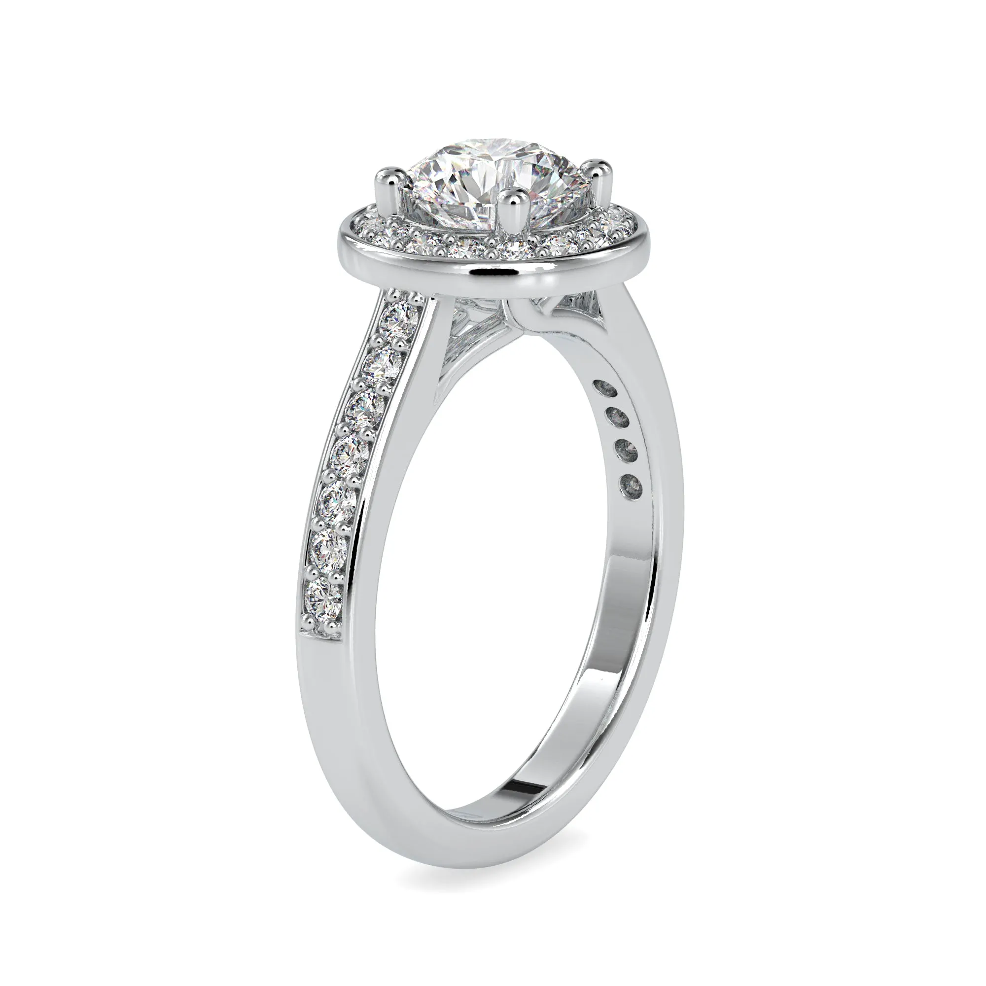 0.70cts. Solitaire Platinum Diamond Halo Shank Engagement Ring JL PT 0070