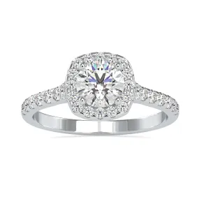 1-Carat Lab Grown Solitaire Platinum Halo Diamond Shank Engagement Ring JL PT LG G 0191-B