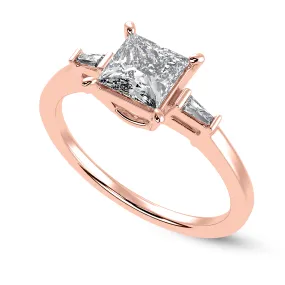 1 Carat Princess Cut Solitaire Baguette Diamond Accents 18K Rose Gold Ring JL AU 1211R-C