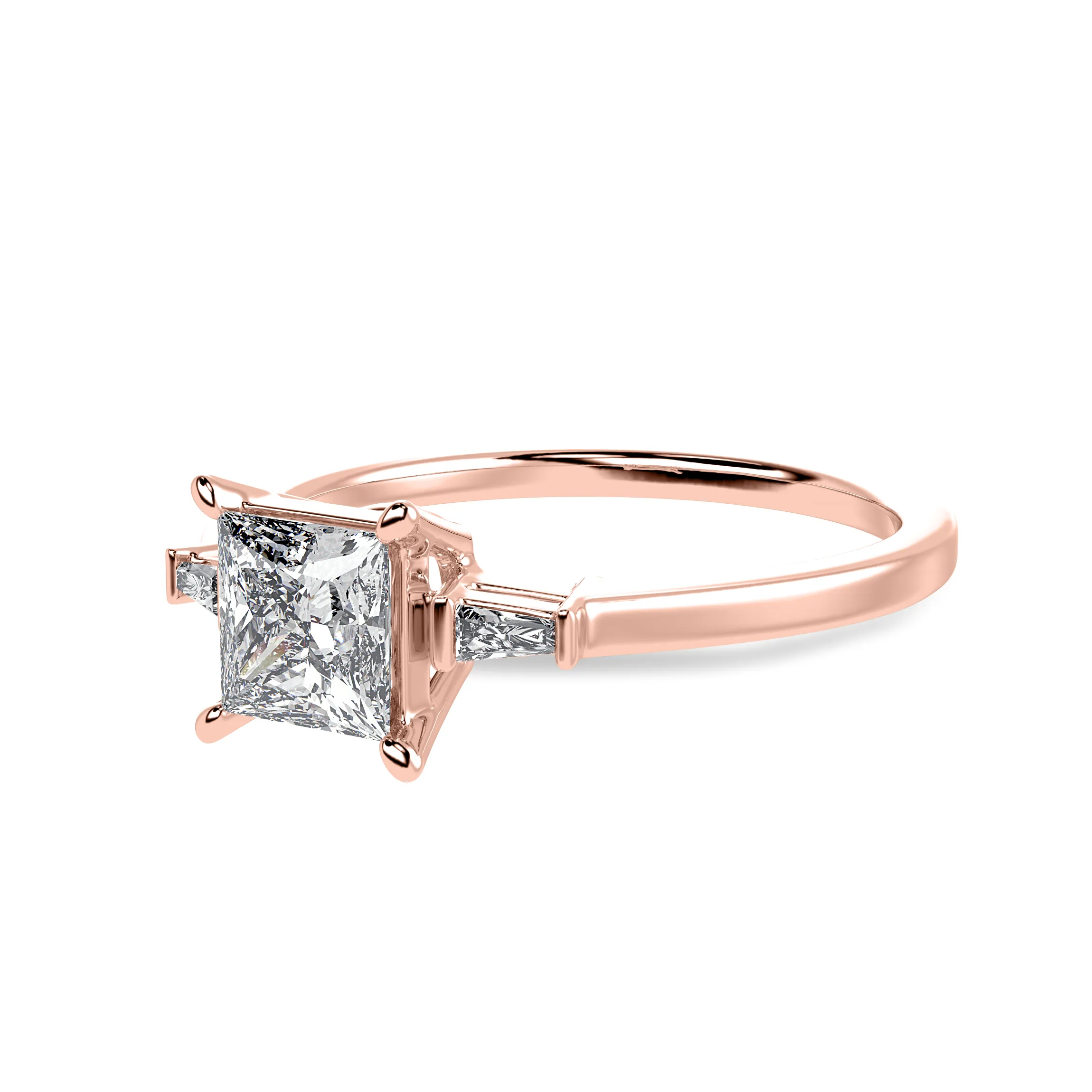 1 Carat Princess Cut Solitaire Baguette Diamond Accents 18K Rose Gold Ring JL AU 1211R-C