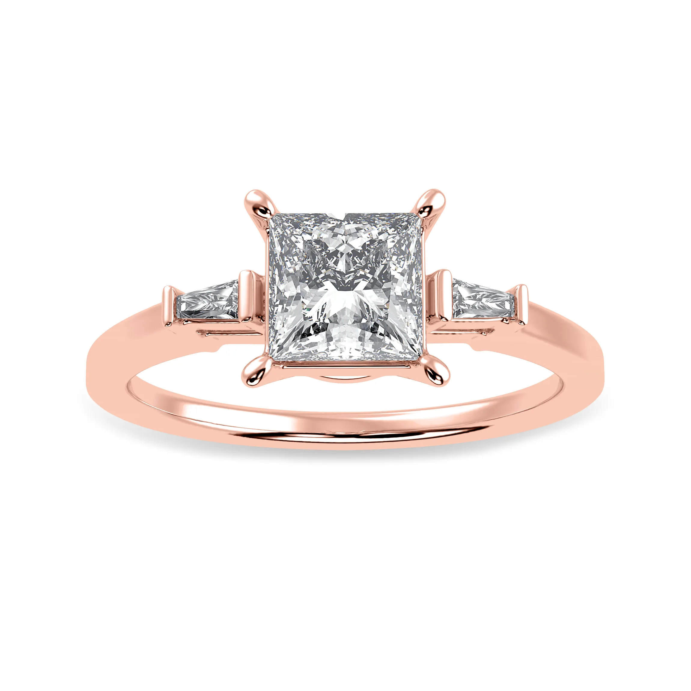 1 Carat Princess Cut Solitaire Baguette Diamond Accents 18K Rose Gold Ring JL AU 1211R-C
