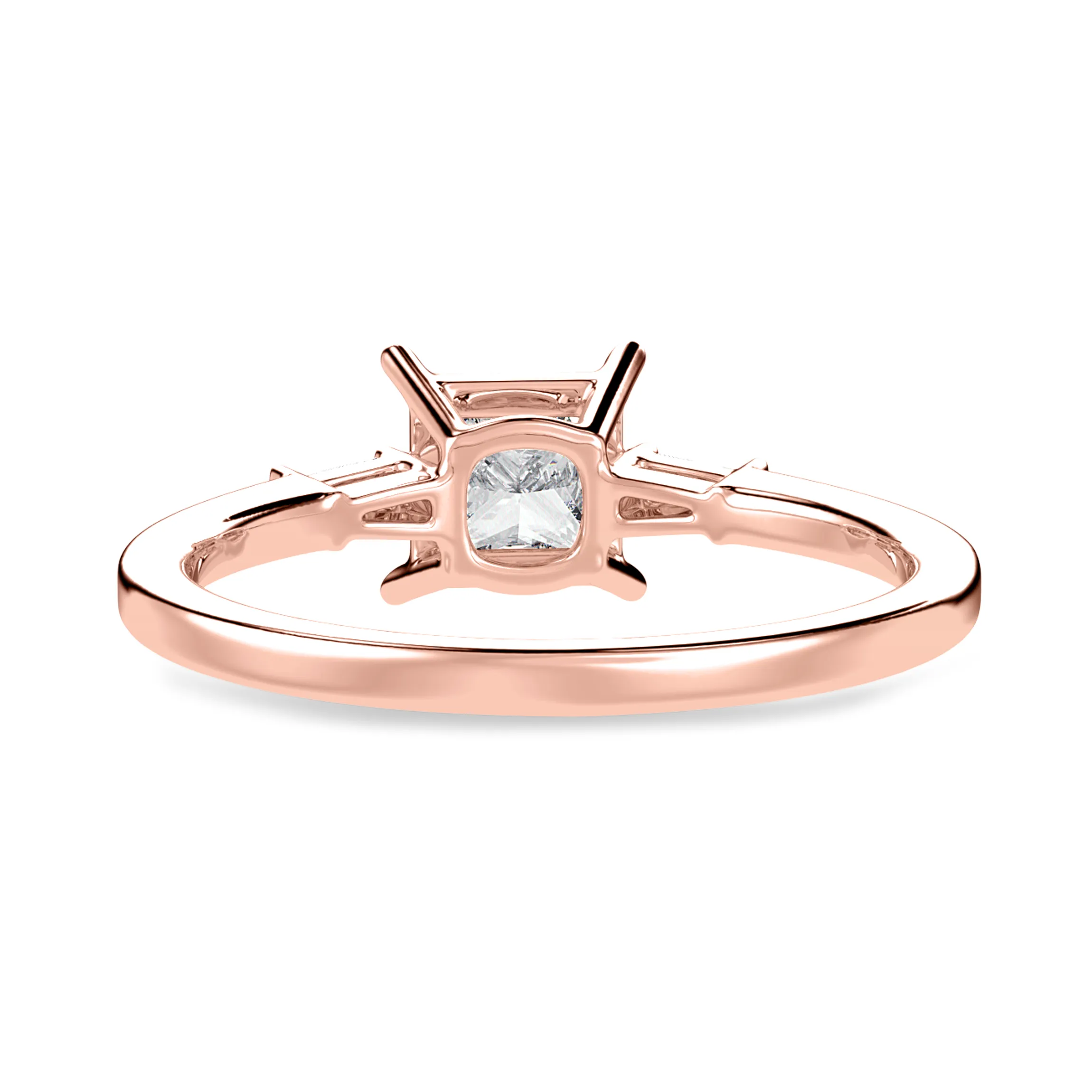 1 Carat Princess Cut Solitaire Baguette Diamond Accents 18K Rose Gold Ring JL AU 1211R-C
