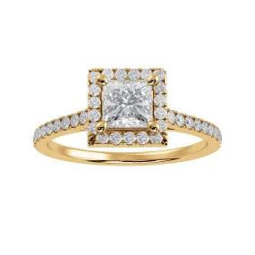 1-Carat Princess Cut Solitaire Halo Diamond Shank 18K Yellow Gold Ring JL AU 1293Y-C